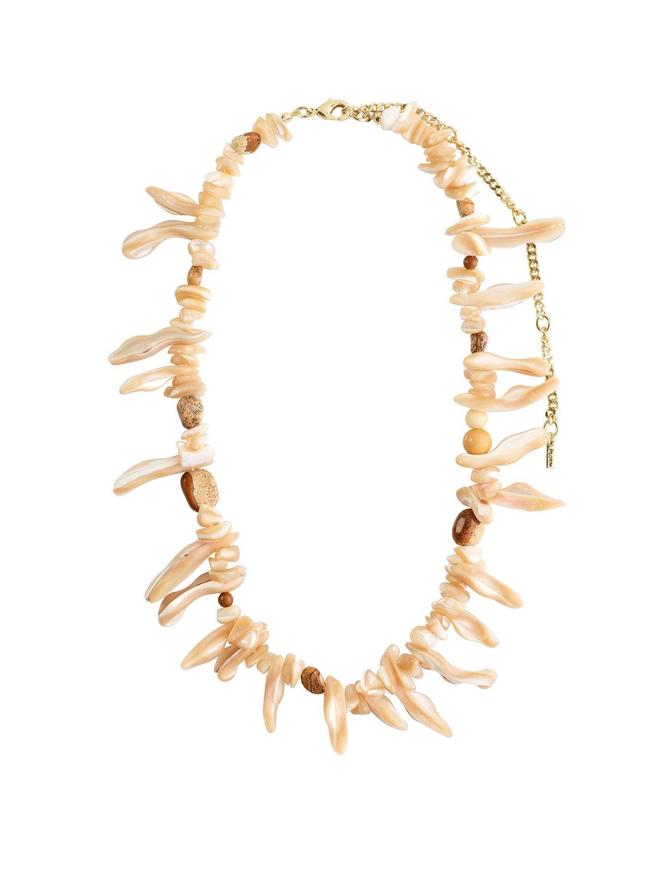 Product photograph of Pilgrim Light Seashell Necklace Brown Gold-plated from very.co.uk
