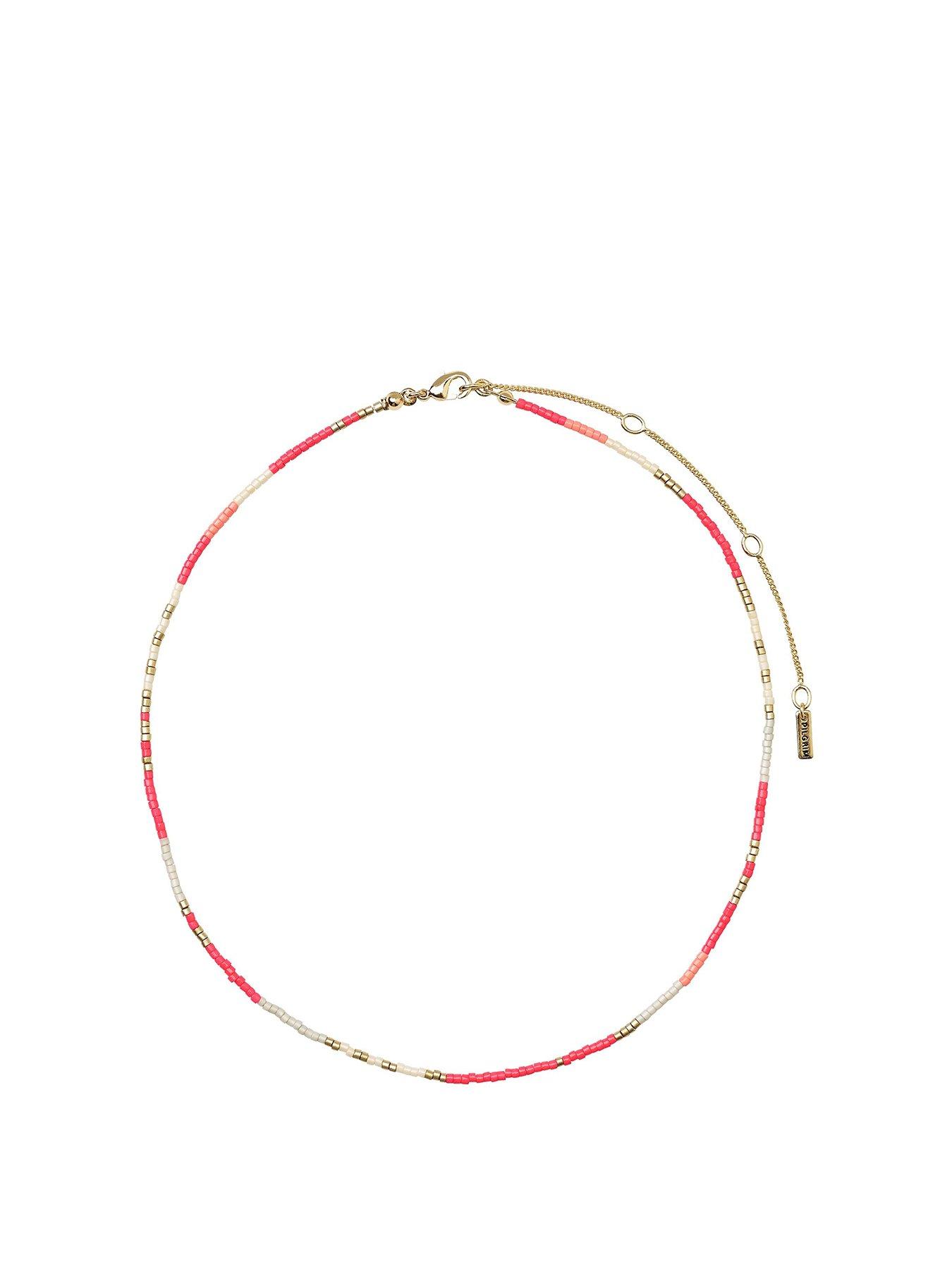 Product photograph of Pilgrim Alison Necklace Pink Gold-plated from very.co.uk