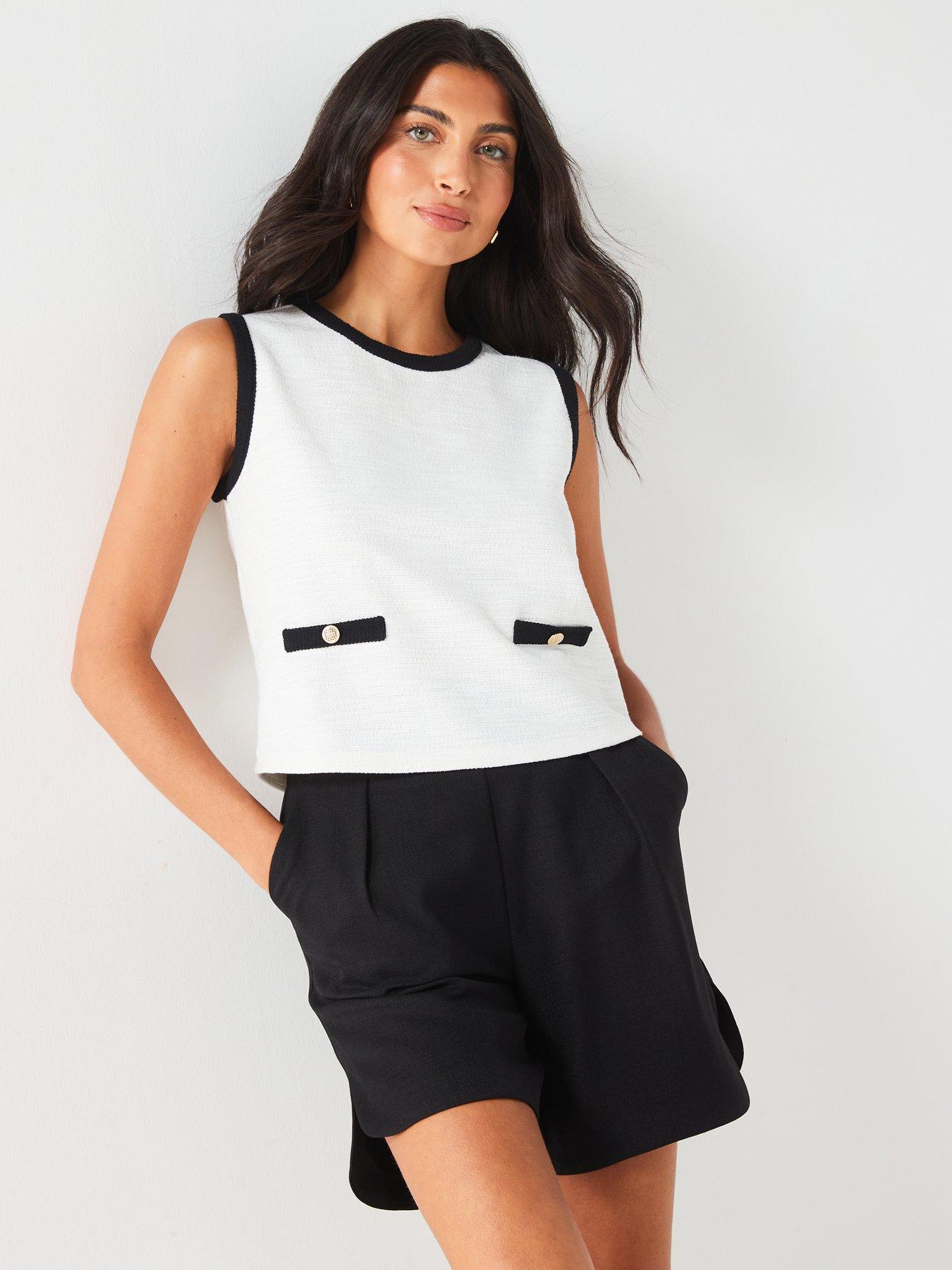 Image 1 of 6 of V by Very Jersey Mono Button Sleeveless Top
