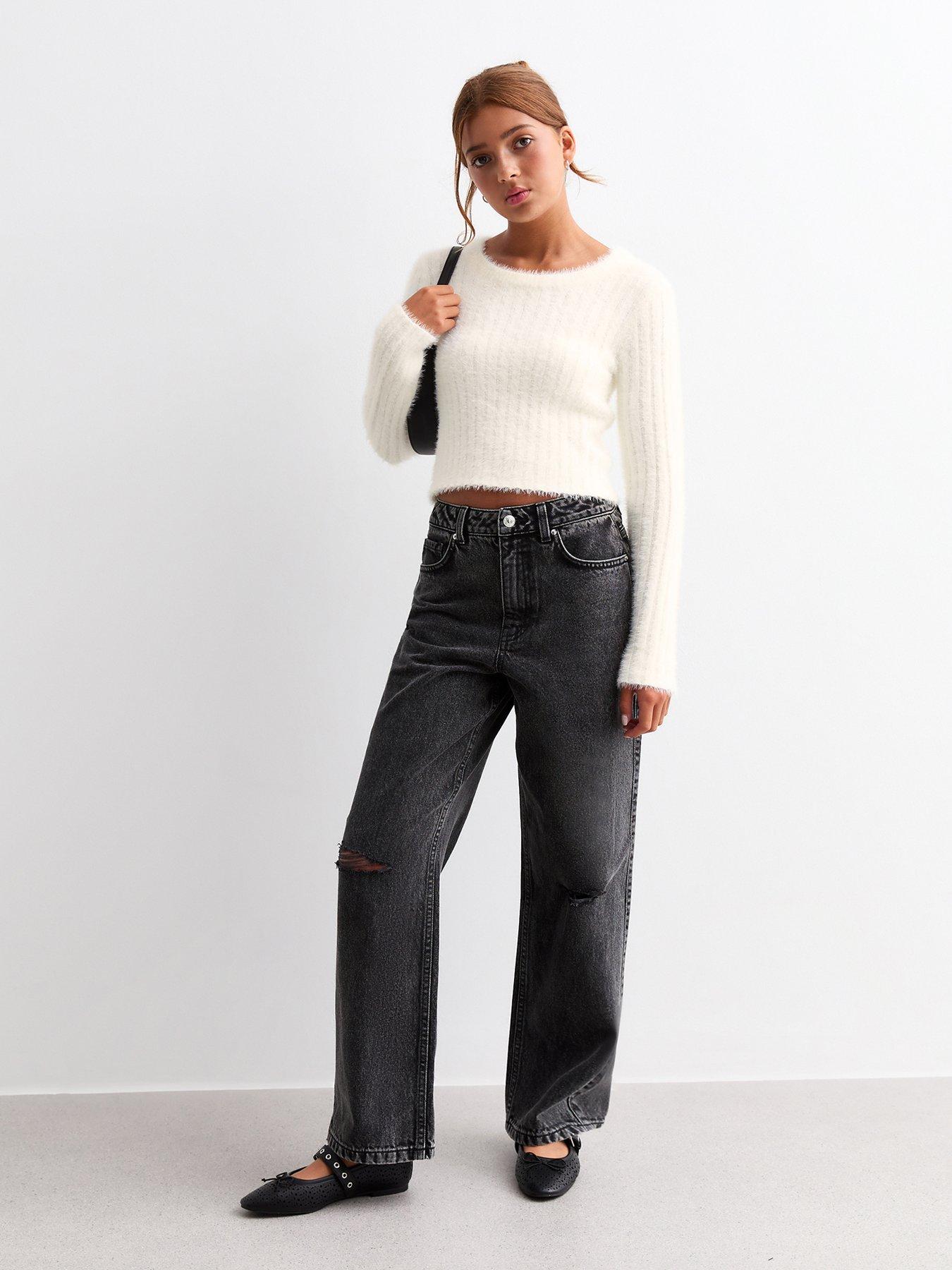 New Look 915 Girls White Fluffy Ribbed Fitted Jumper Very