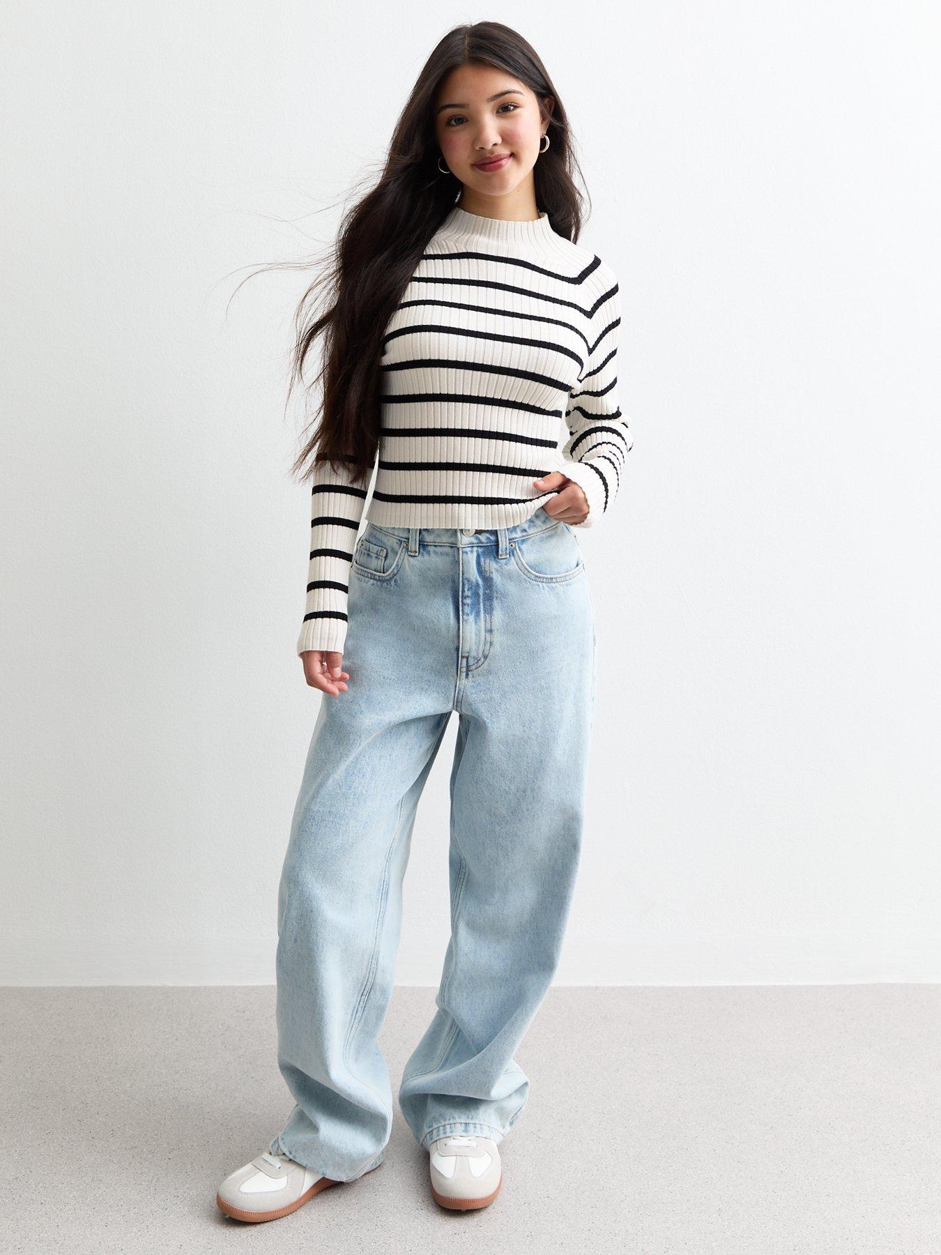 Image 2 of 4 of New Look 915 Girls Ribbed Striped Jumper - White
