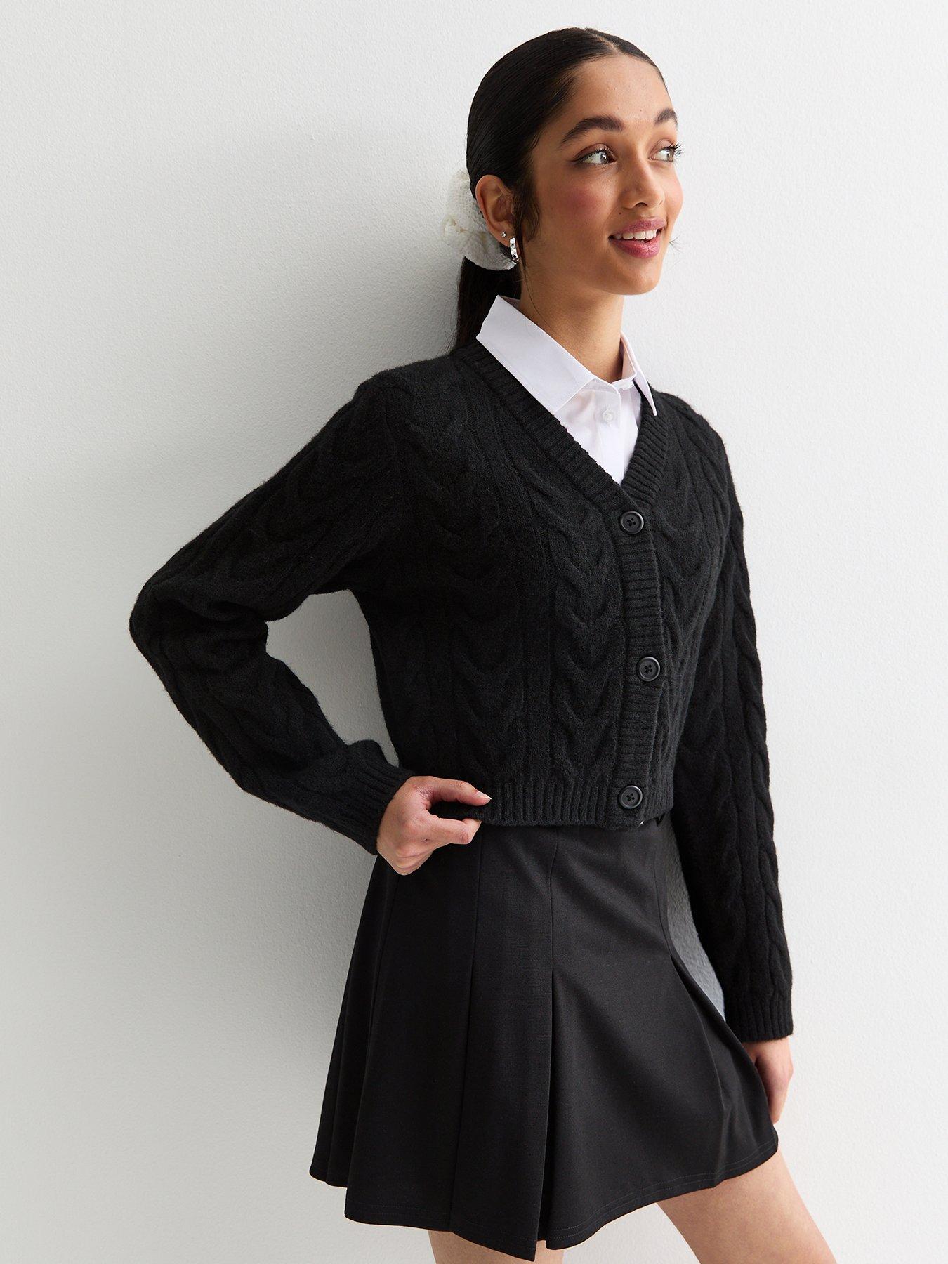 Girls Black Cable Knit School Cardigan