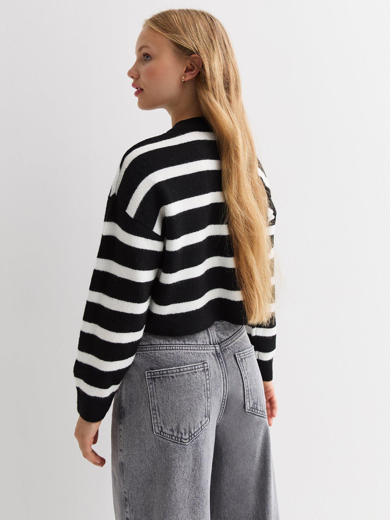 Girls White Stripe Crop Jumper