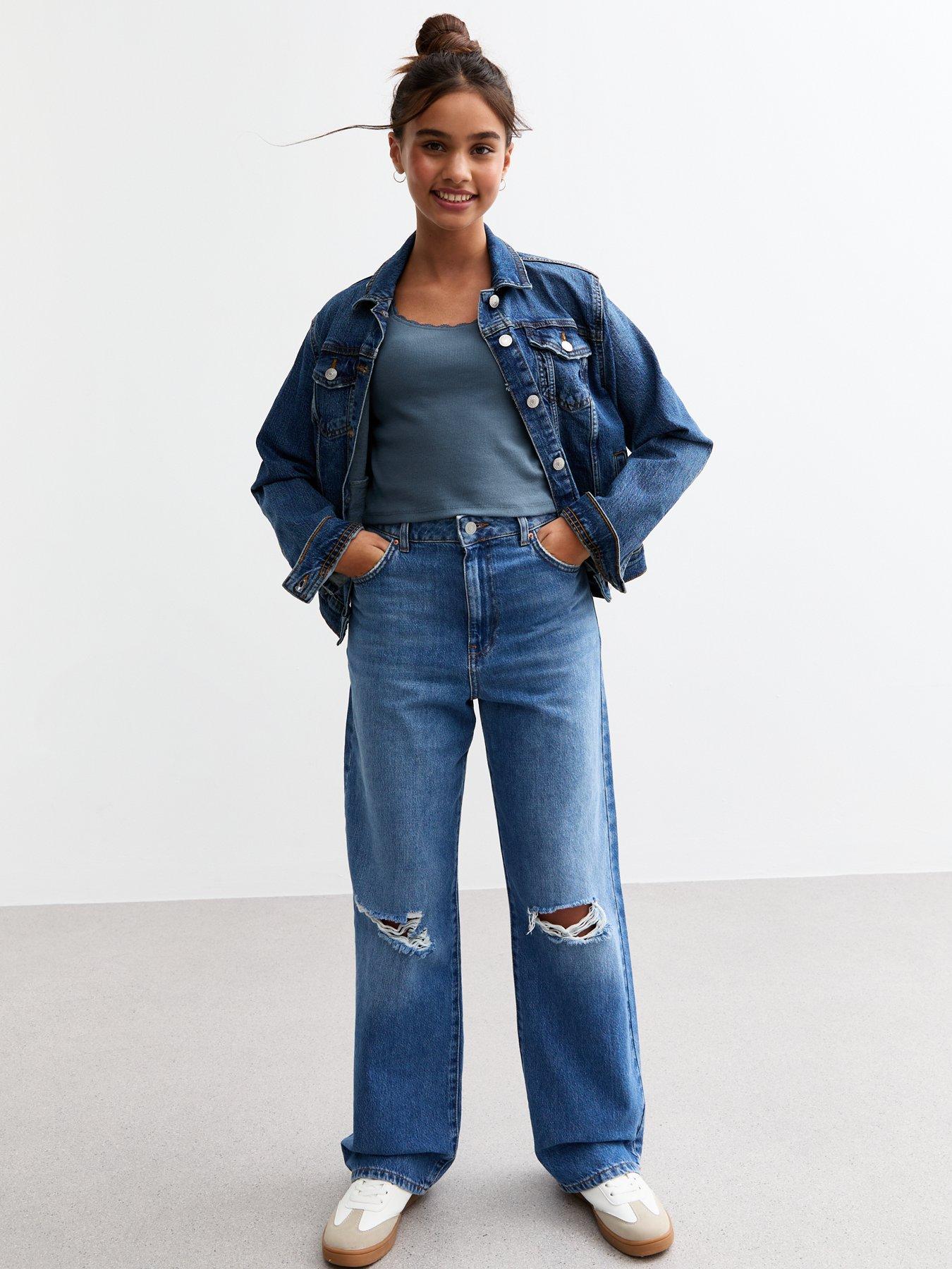 Image 3 of 4 of New Look 915 Girls Scoop Neck Ribbed Jersey Top - Blue