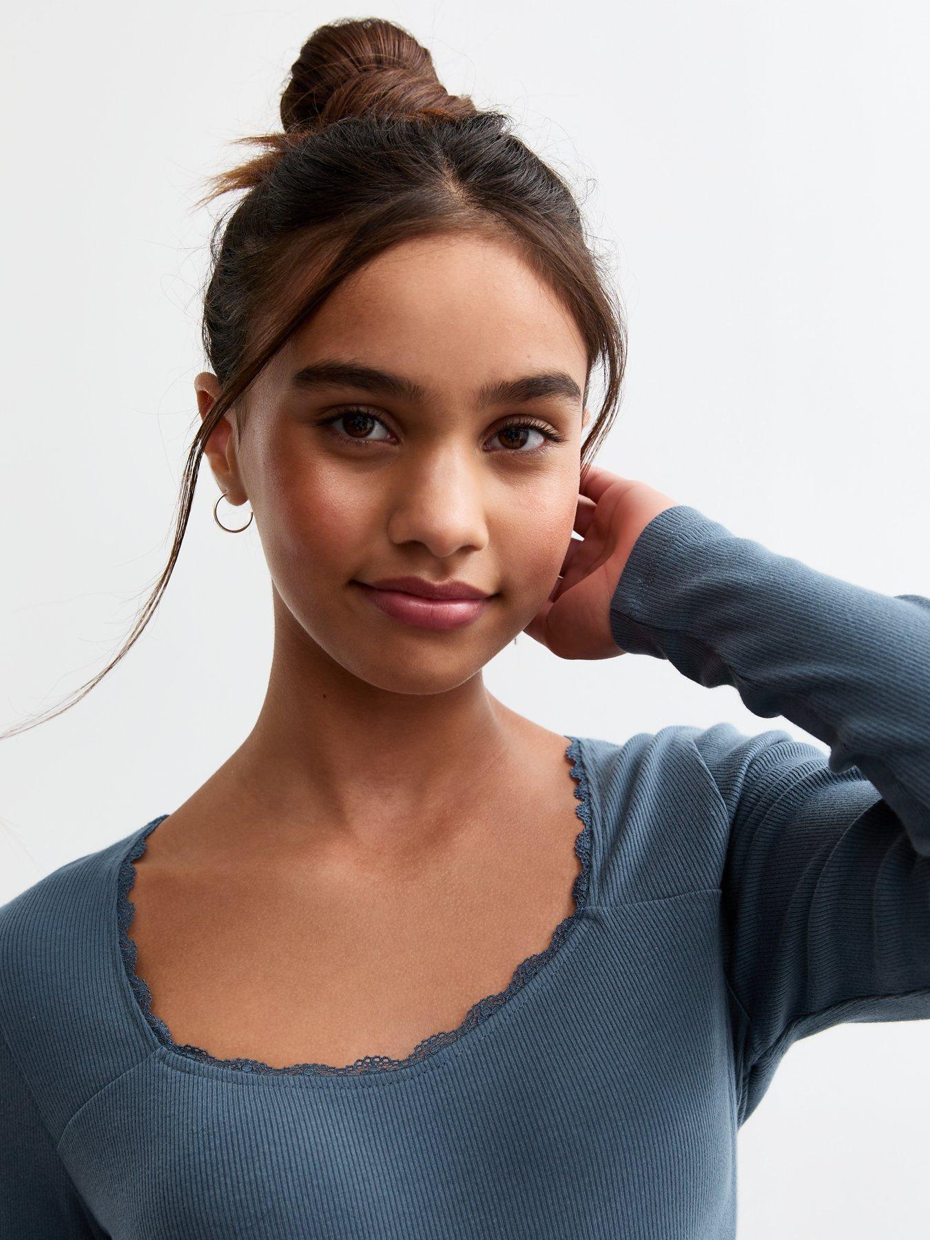 Image 4 of 4 of New Look 915 Girls Scoop Neck Ribbed Jersey Top - Blue
