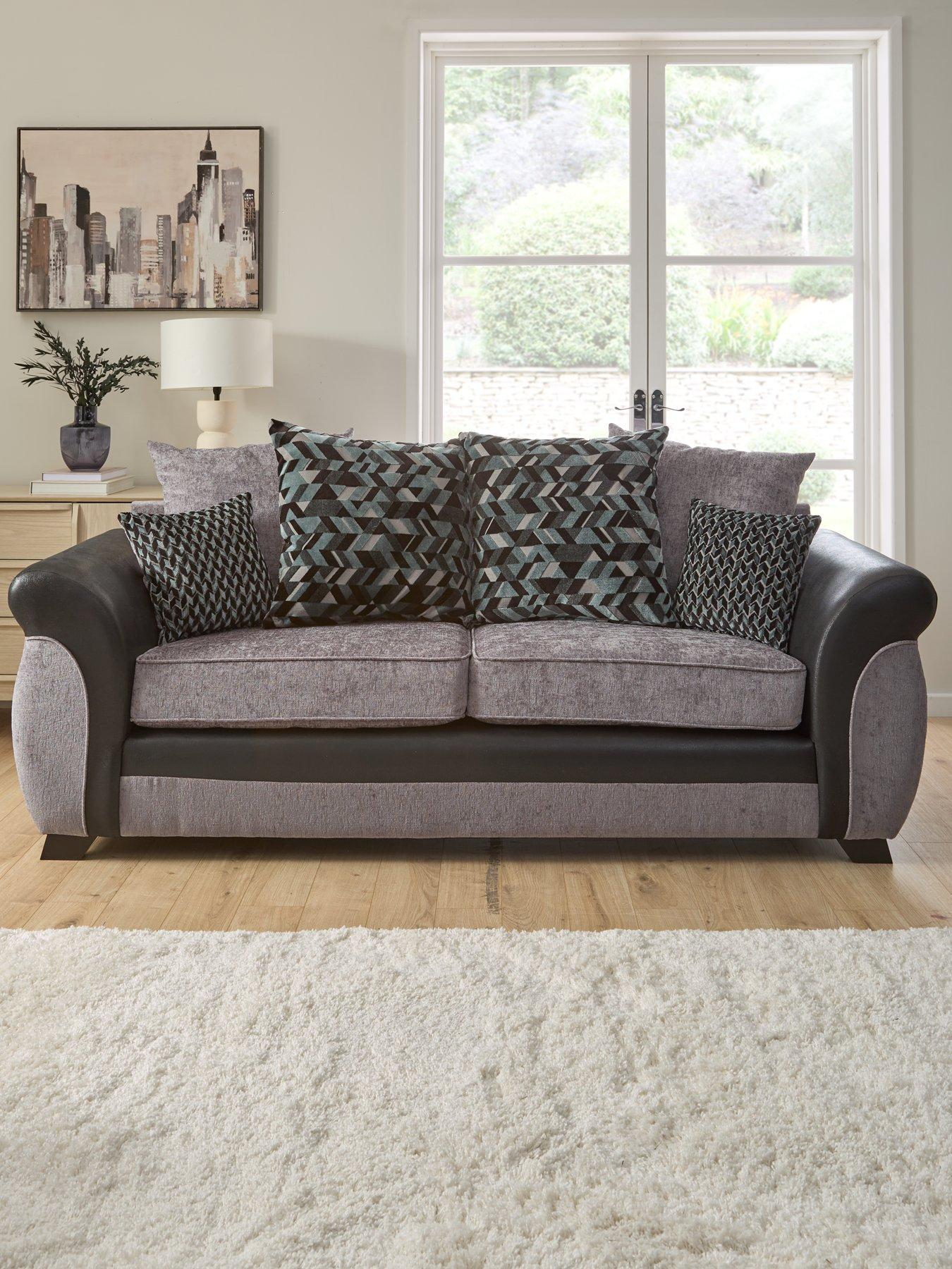 Product photograph of Very Home Narva Fabric Faux Leather 3 Seater Sofa from very.co.uk