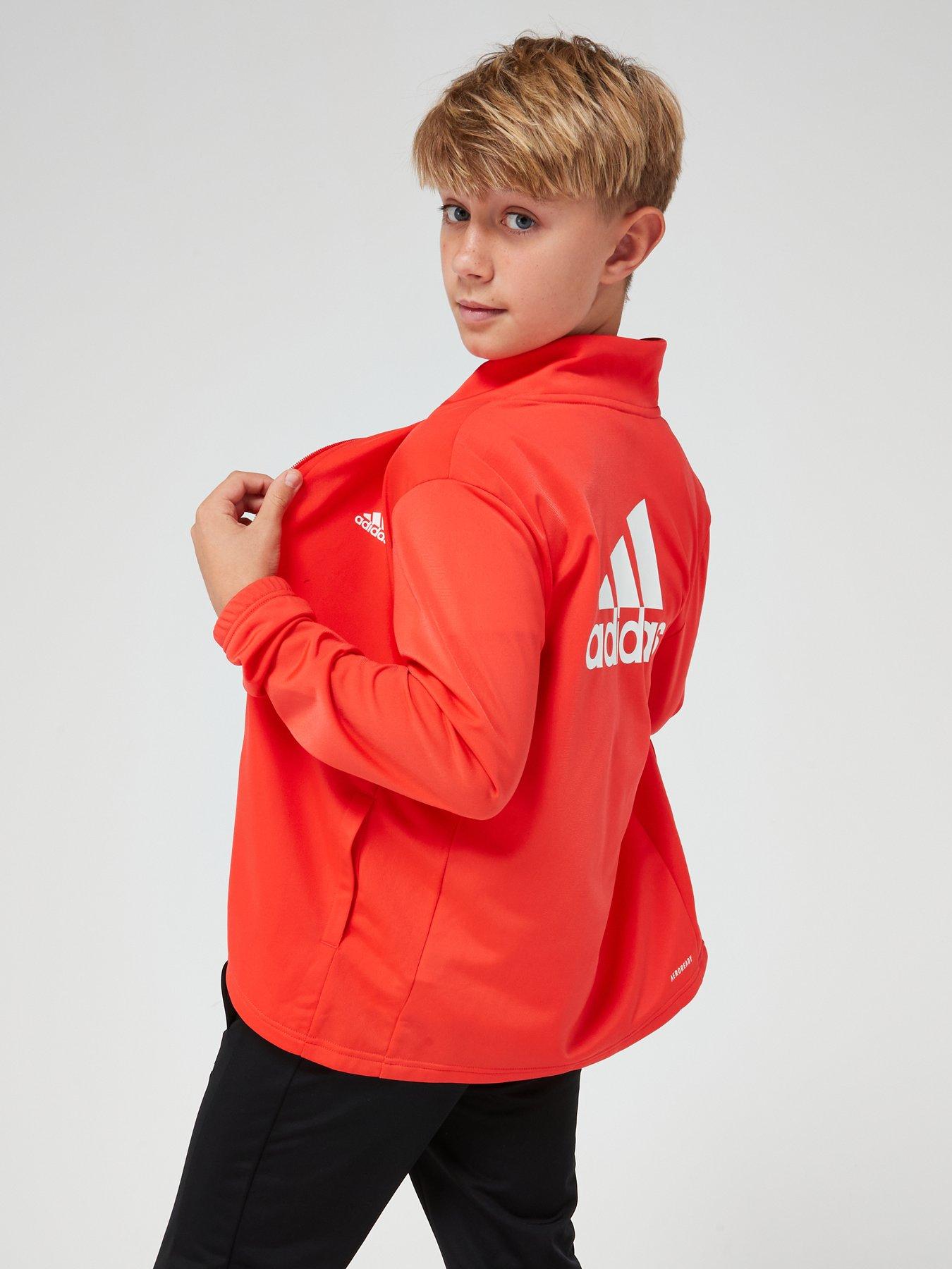 Image 4 of 5 of adidas Sportswear Junior Boys Essentials Tracksuit - Red