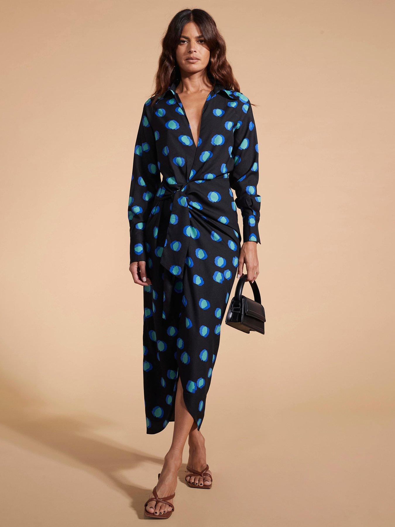 undefined Polka Dot Wrap Dress - Blue