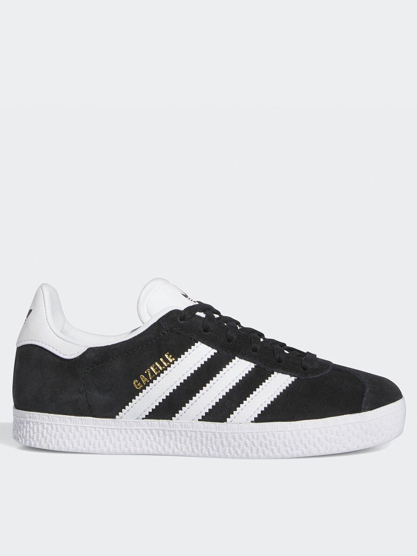 adidas Originals Kids Unisex Gazelle Trainers - Black/White, Black/White, Size 13 Younger