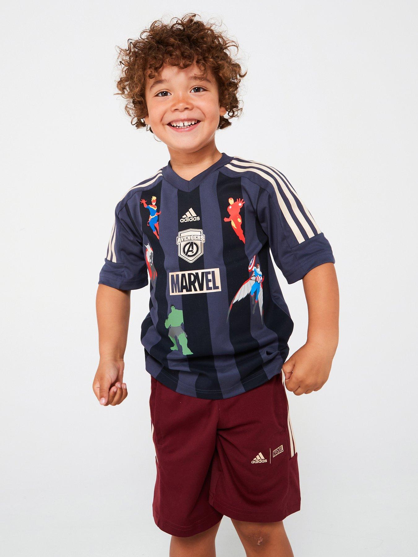 adidas Sportswear Kids Unisex Marvel T shirt And Short Set Navy Very