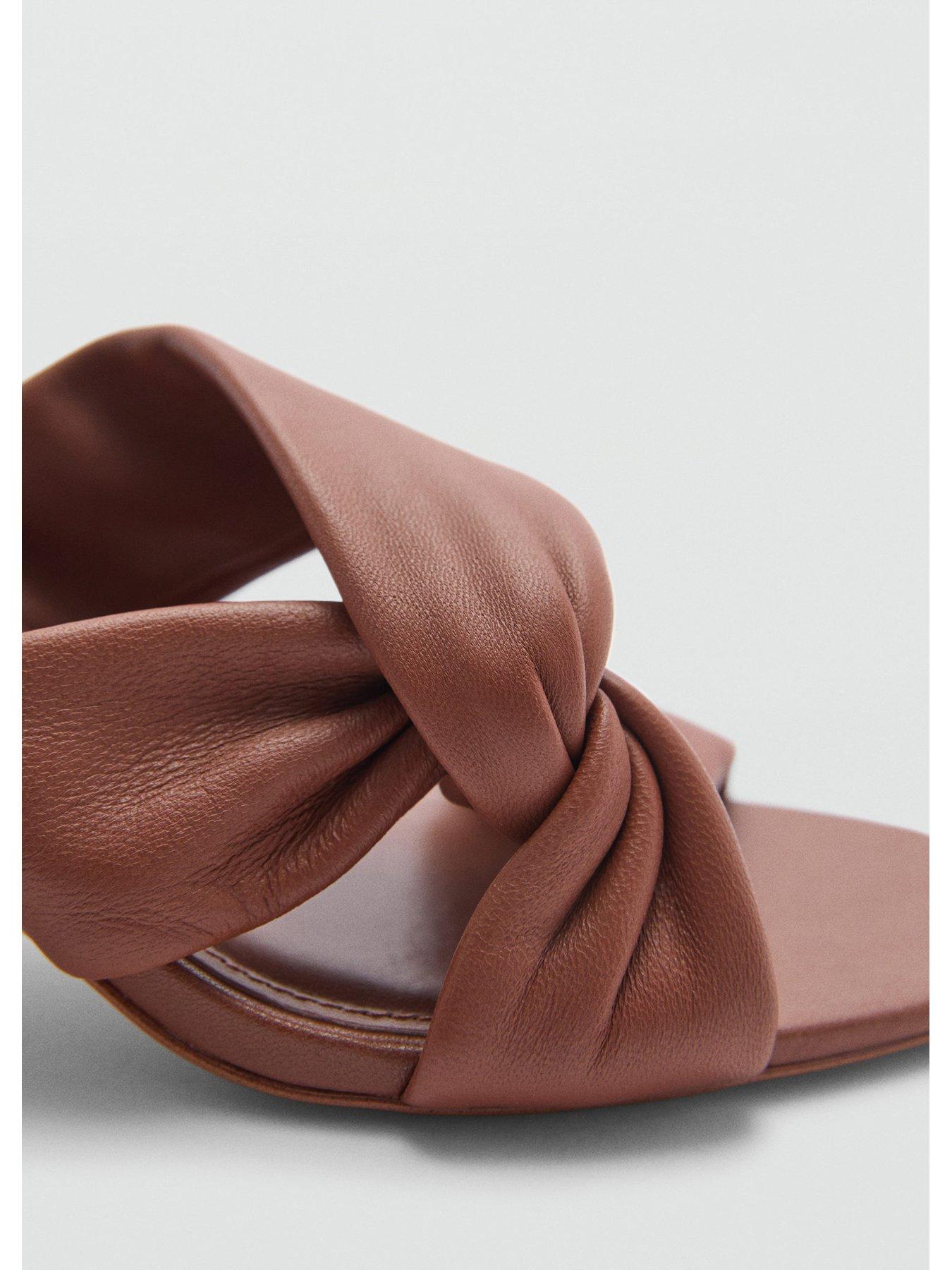 Mango Brown Cross Detail Heeled Mule Very