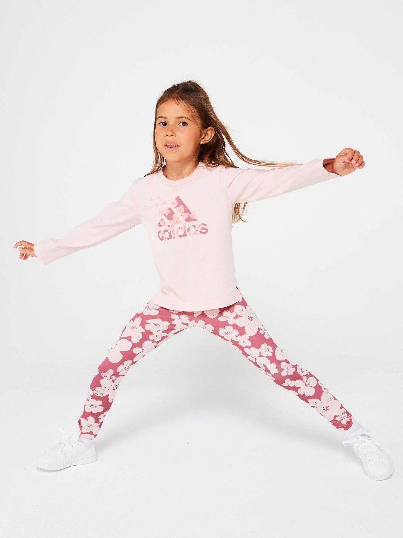 Younger Girls Flower Long Sleeve T shirt And Legging Set Pink