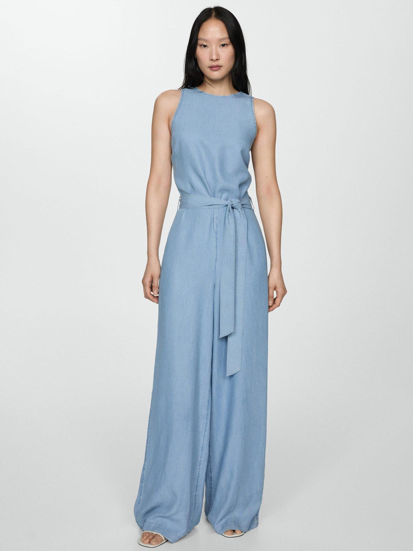 undefined Blue Tie Waist Jumpsuit