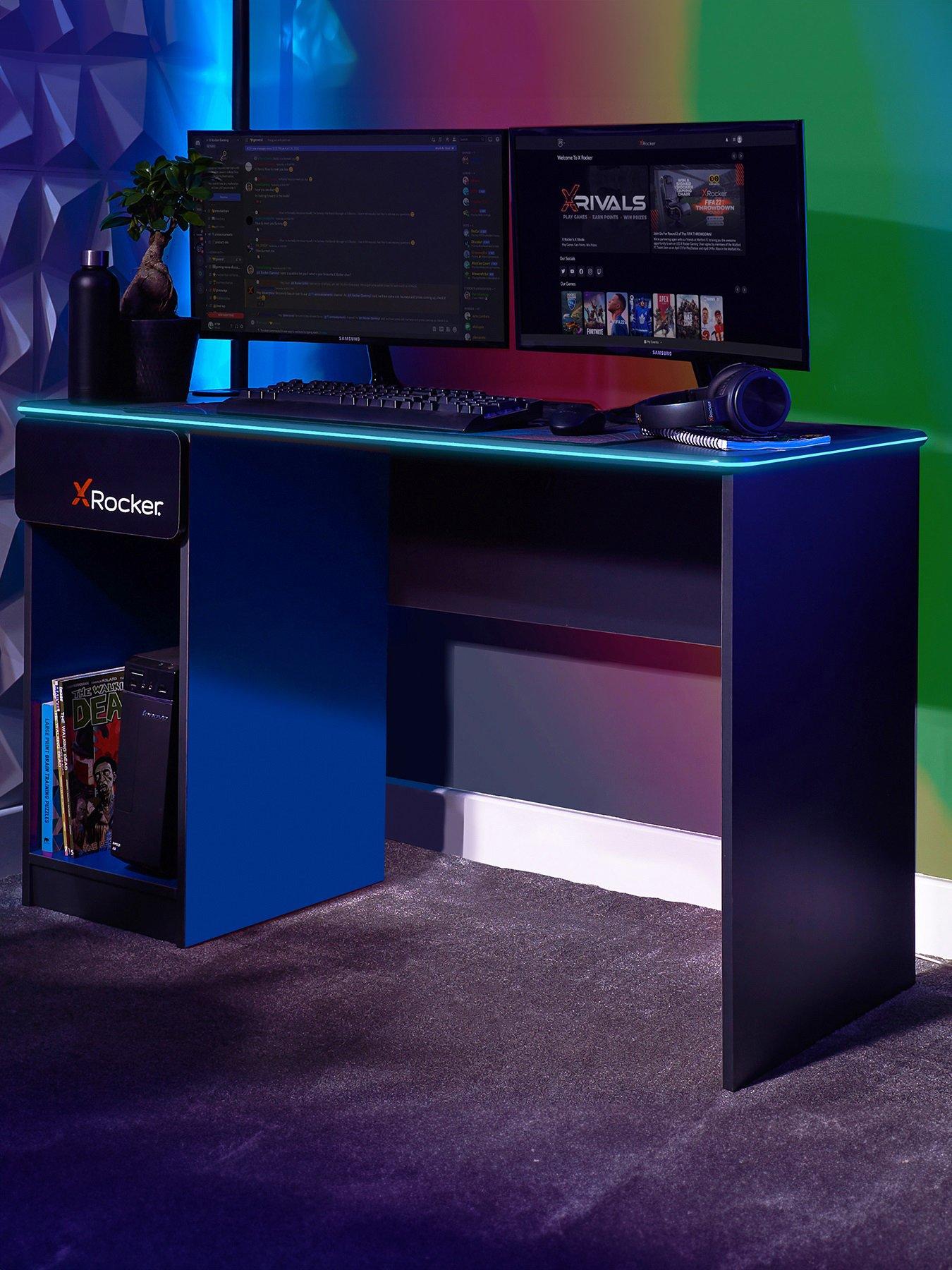 Product photograph of X Rocker Carbon-tek Gaming Desk With Wireless Charging And Neo Fiber Led Lights from very.co.uk