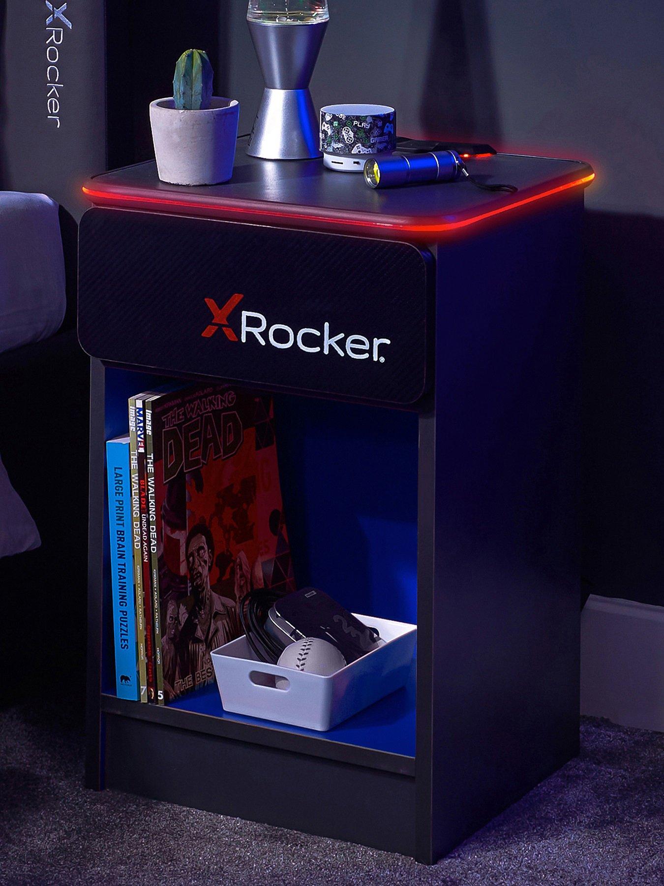 Image 1 of 7 of X Rocker Carbon-tek Bedside Table with Wireless Charging and Neo Fibre LED Lighting