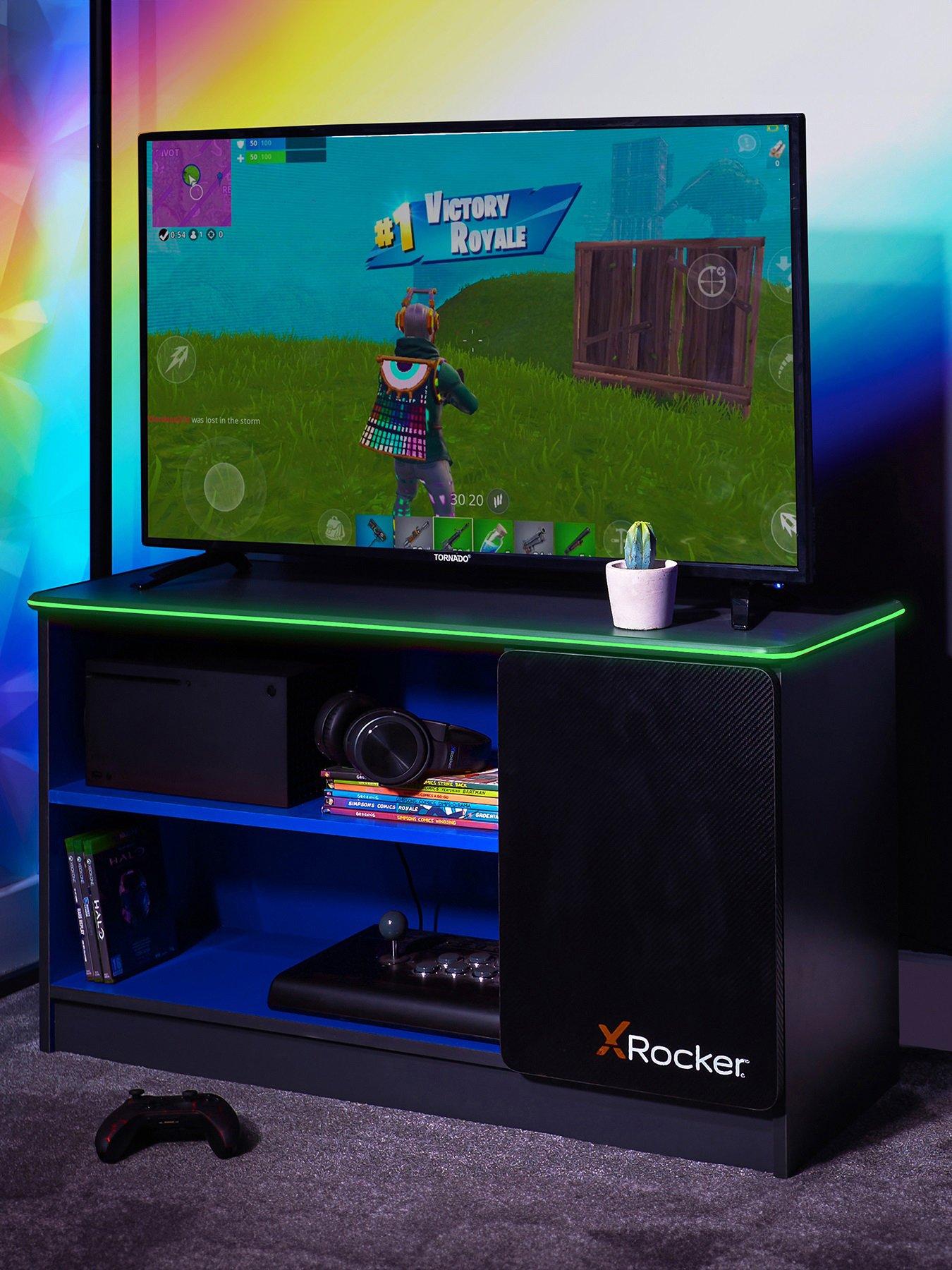 Product photograph of X Rocker Carbon-tek Tv Media Cabinet With Neo Fibre Led Lighting from very.co.uk