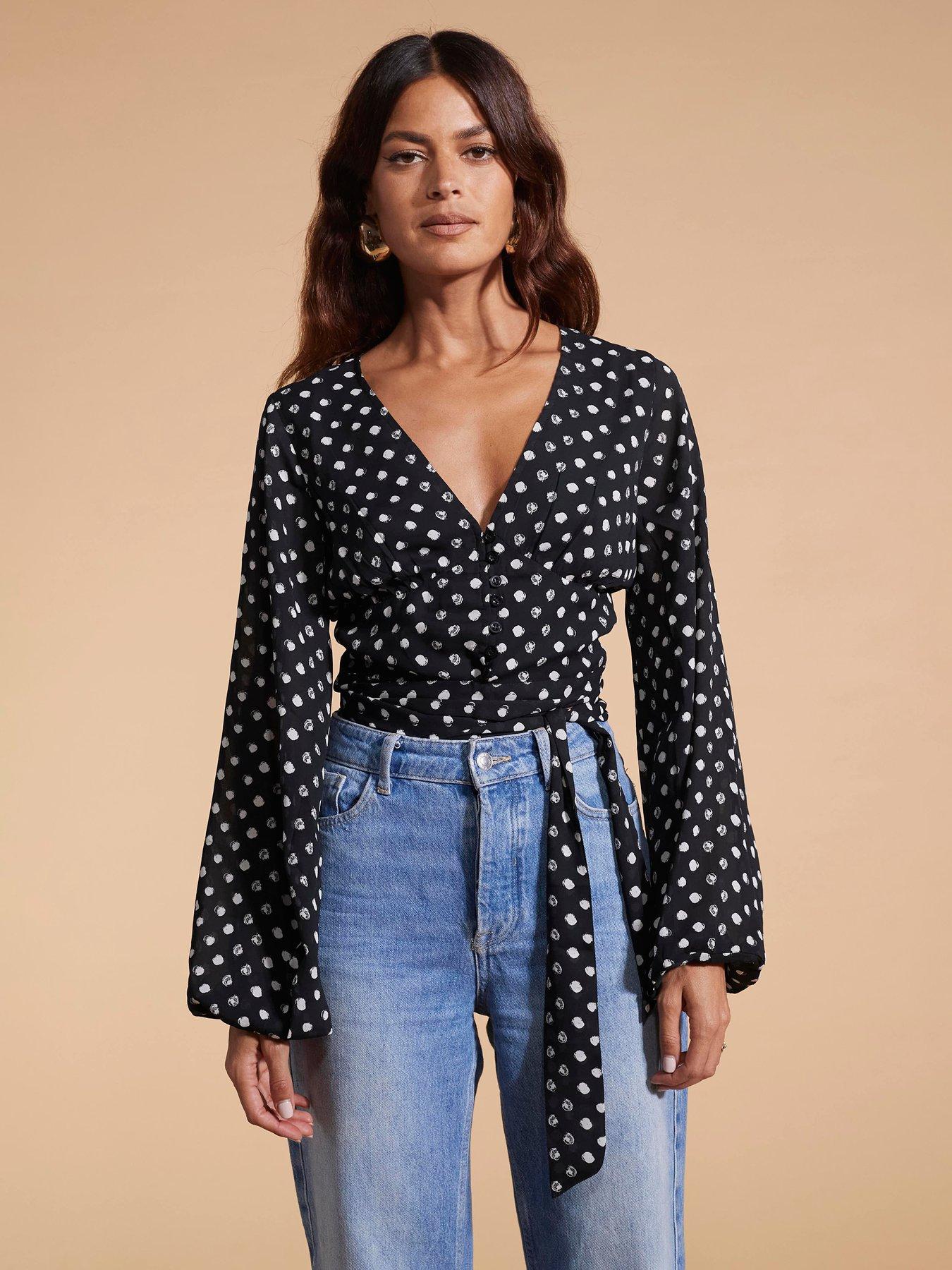 Polka dot black blouse on sale