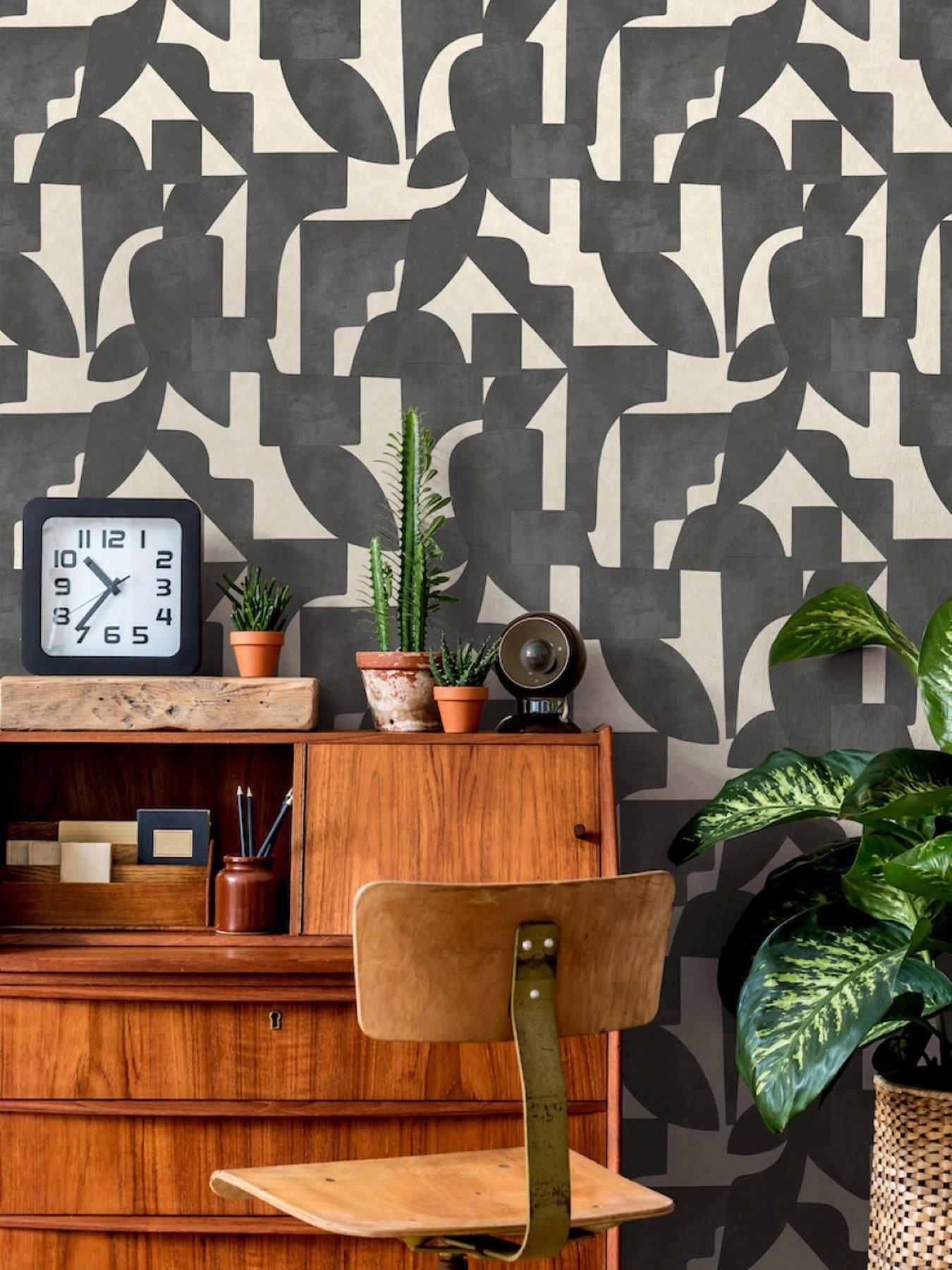 Product photograph of Holden Decor Abstract Angles Cream And Charcoal Wallpaper from very.co.uk