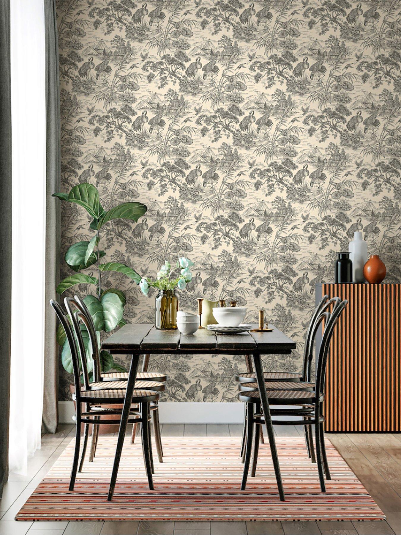 Product photograph of Holden Decor Crane Lagoon Cream And Charcoal Wallpaper from very.co.uk