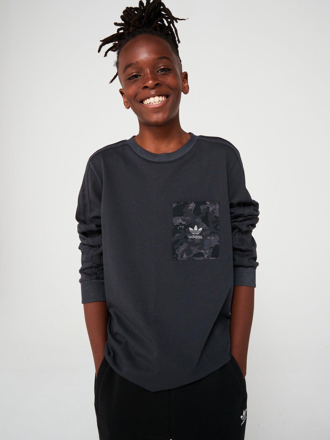 adidas Originals Junior Boys Long Sleeve Tee Dark Grey Very