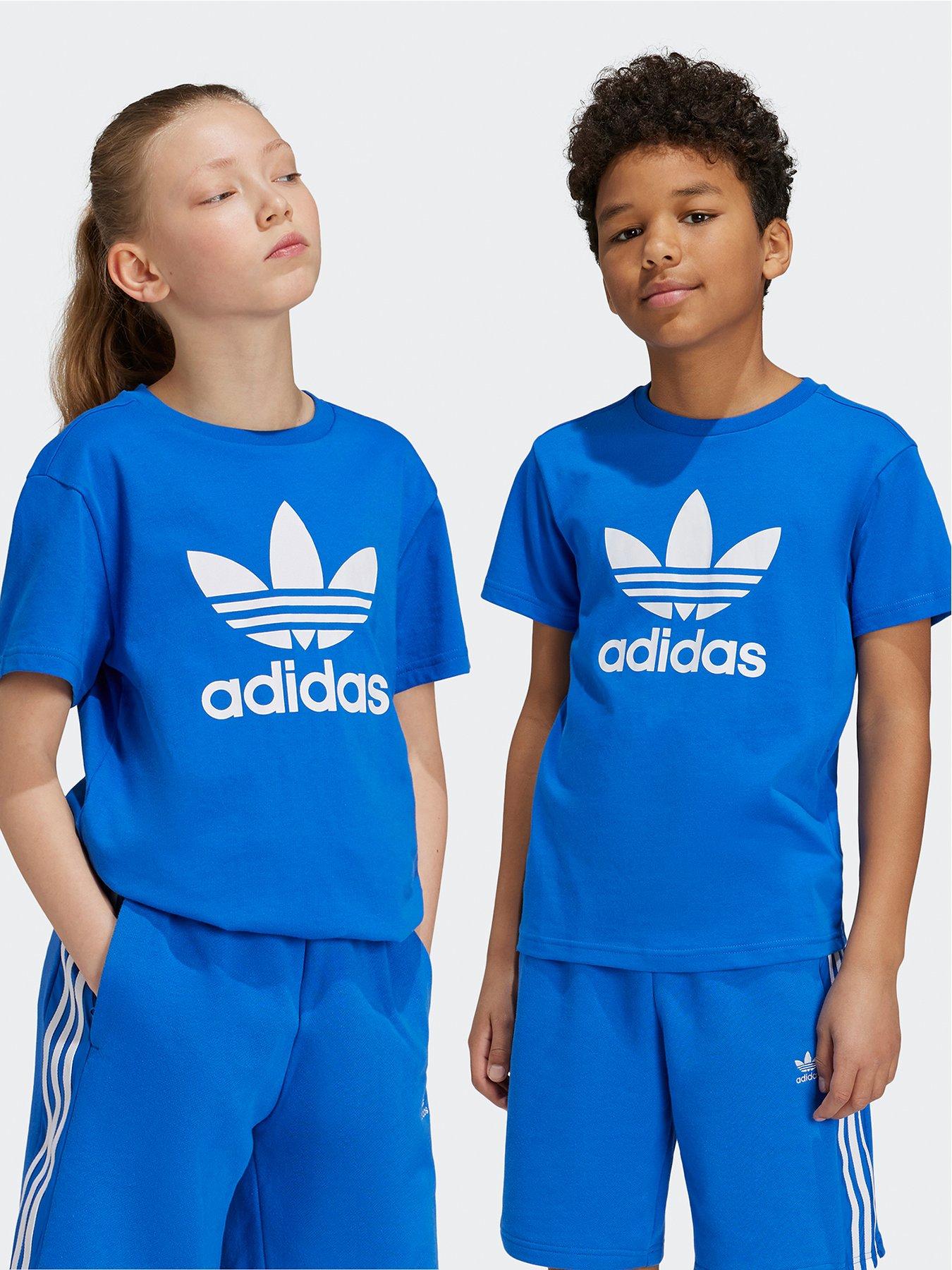 Boys, adidas Originals Older Unisex Trefoil Tee - Blue, Blue, Size 8-9 Years