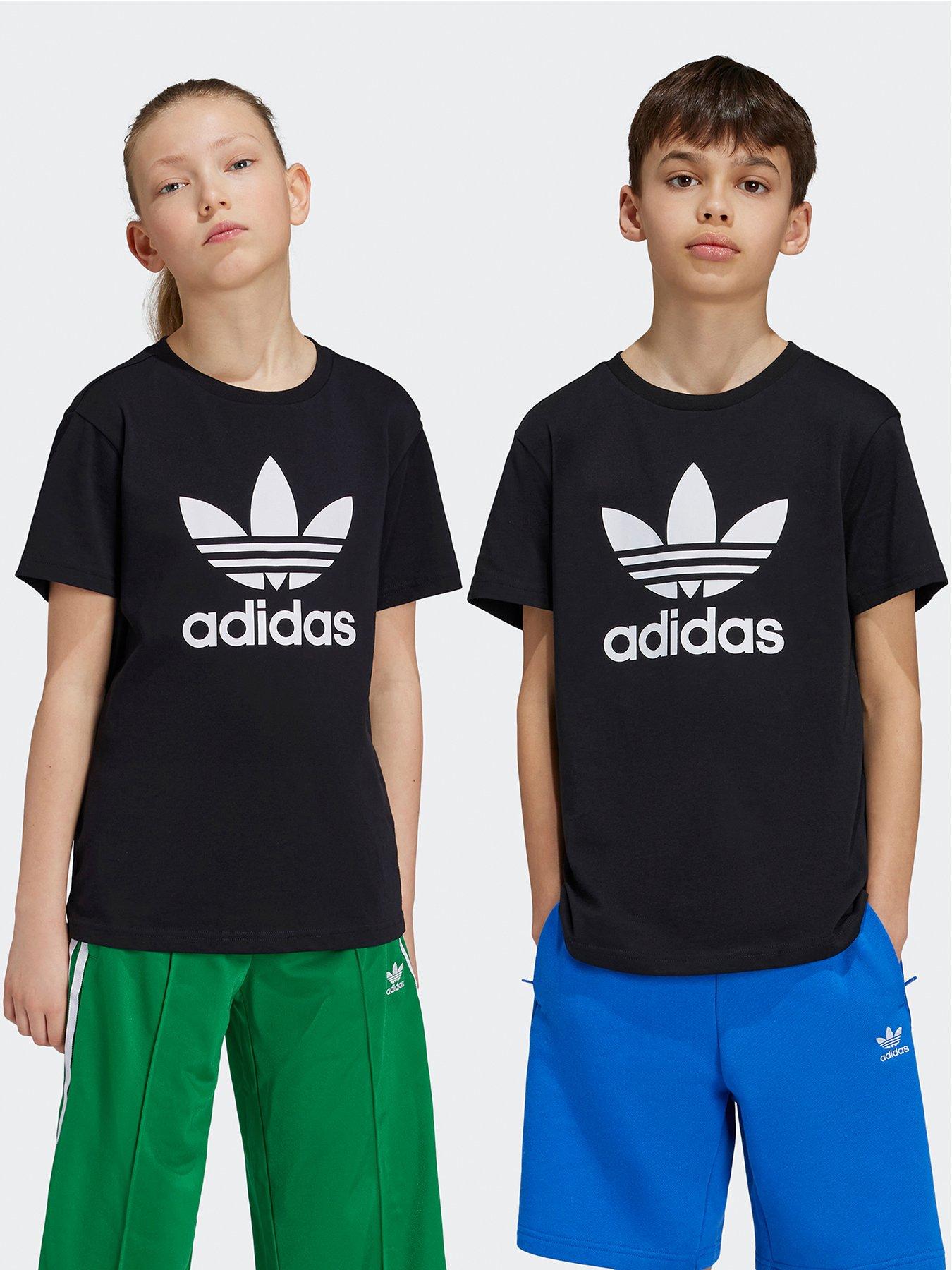 Boys, adidas Originals Older Unisex Trefoil Tee - Black, Black, Size 10-11 Years
