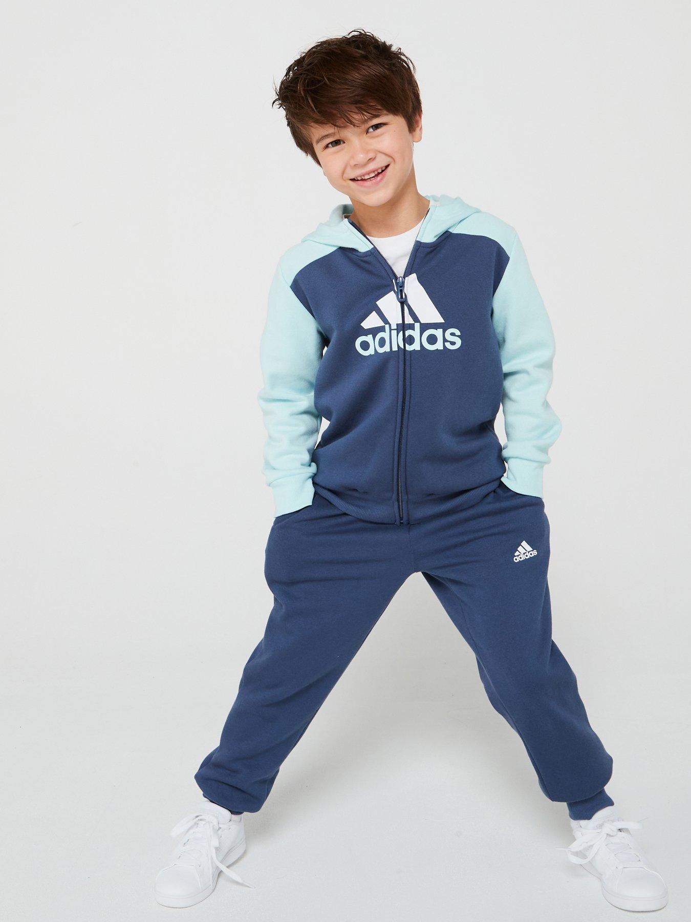 adidas sportswear unisex kids big logo fleece tracksuit - turquoise