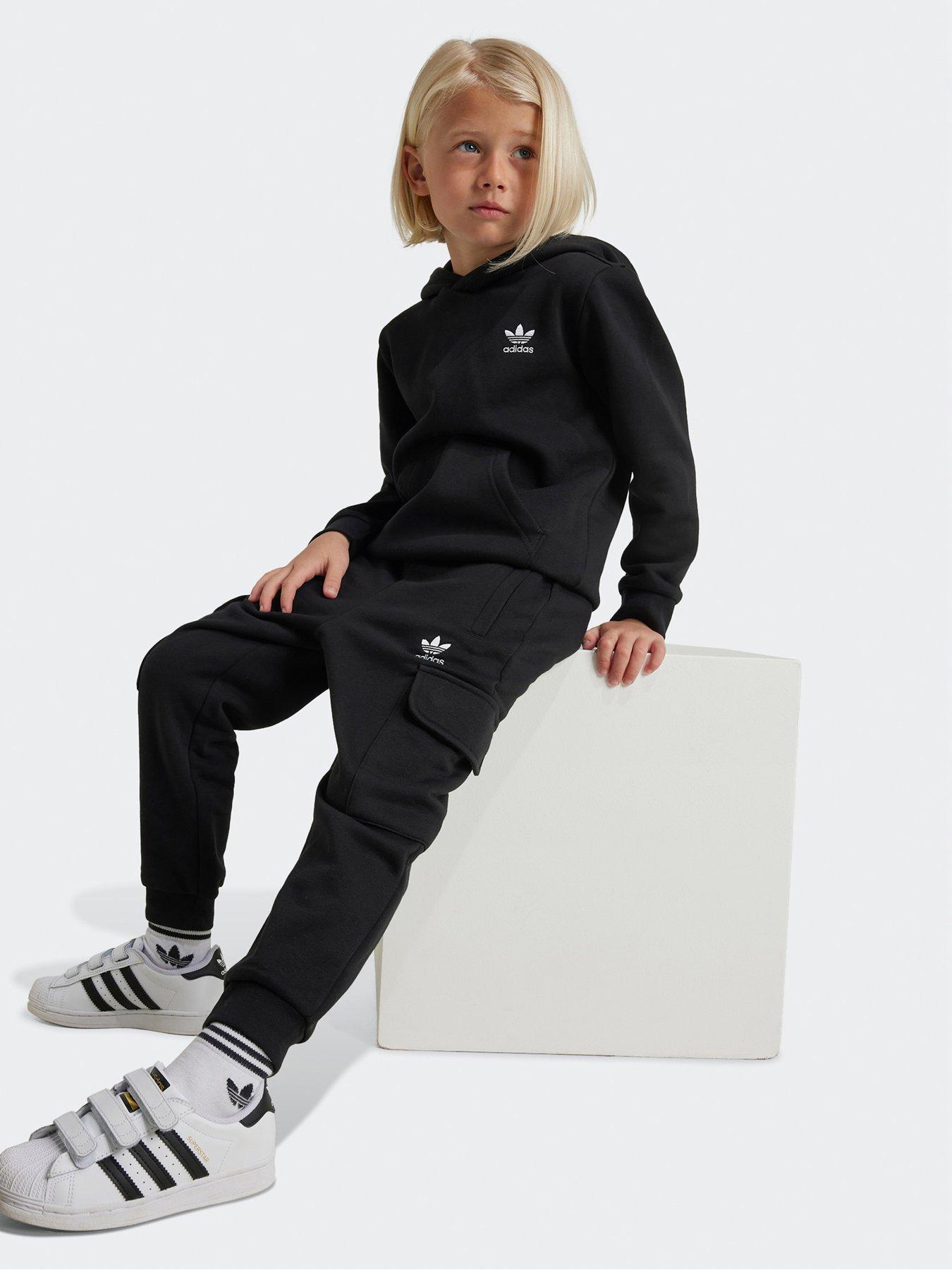 undefined Unisex Kids Full Zip Hoodie Cargo Tracksuit - Black