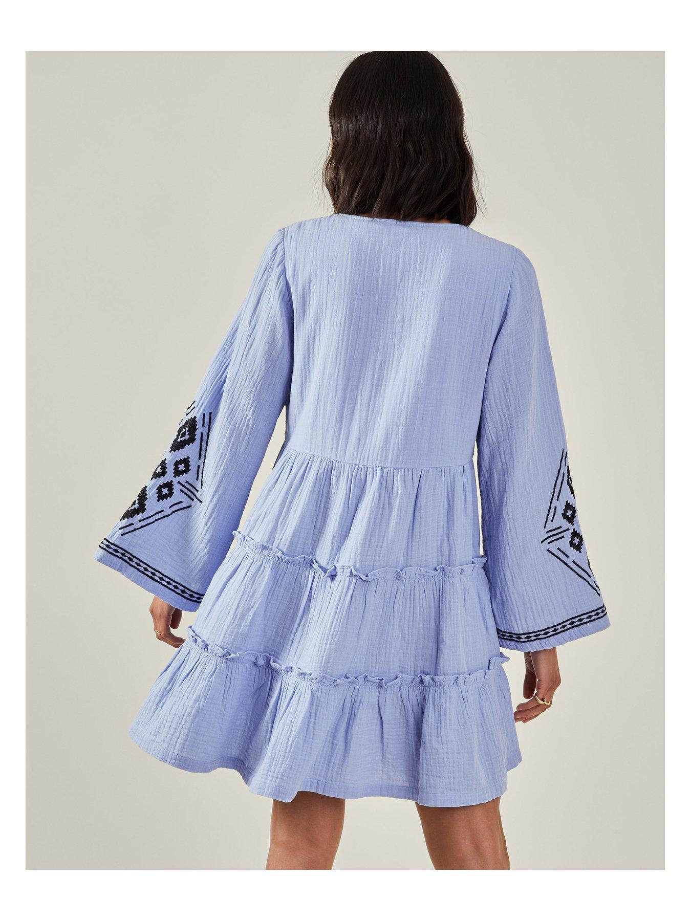 Image 2 of 4 of Accessorize Blue Embroidered Dress