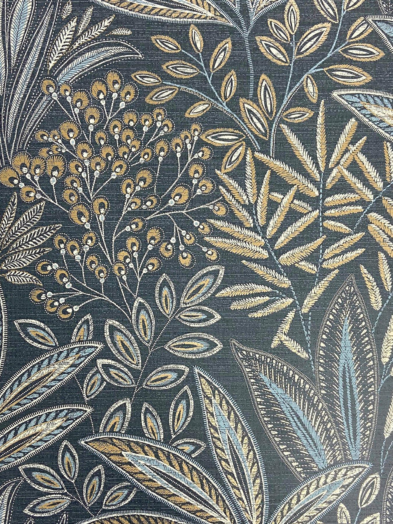 Image 2 of 5 of Crown Sahara Leaf Navy Wallpaper