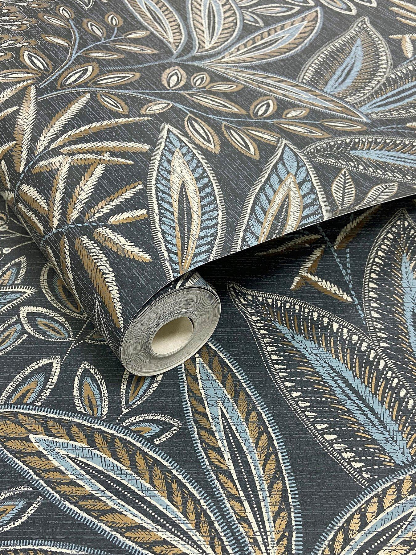 Image 3 of 5 of Crown Sahara Leaf Navy Wallpaper