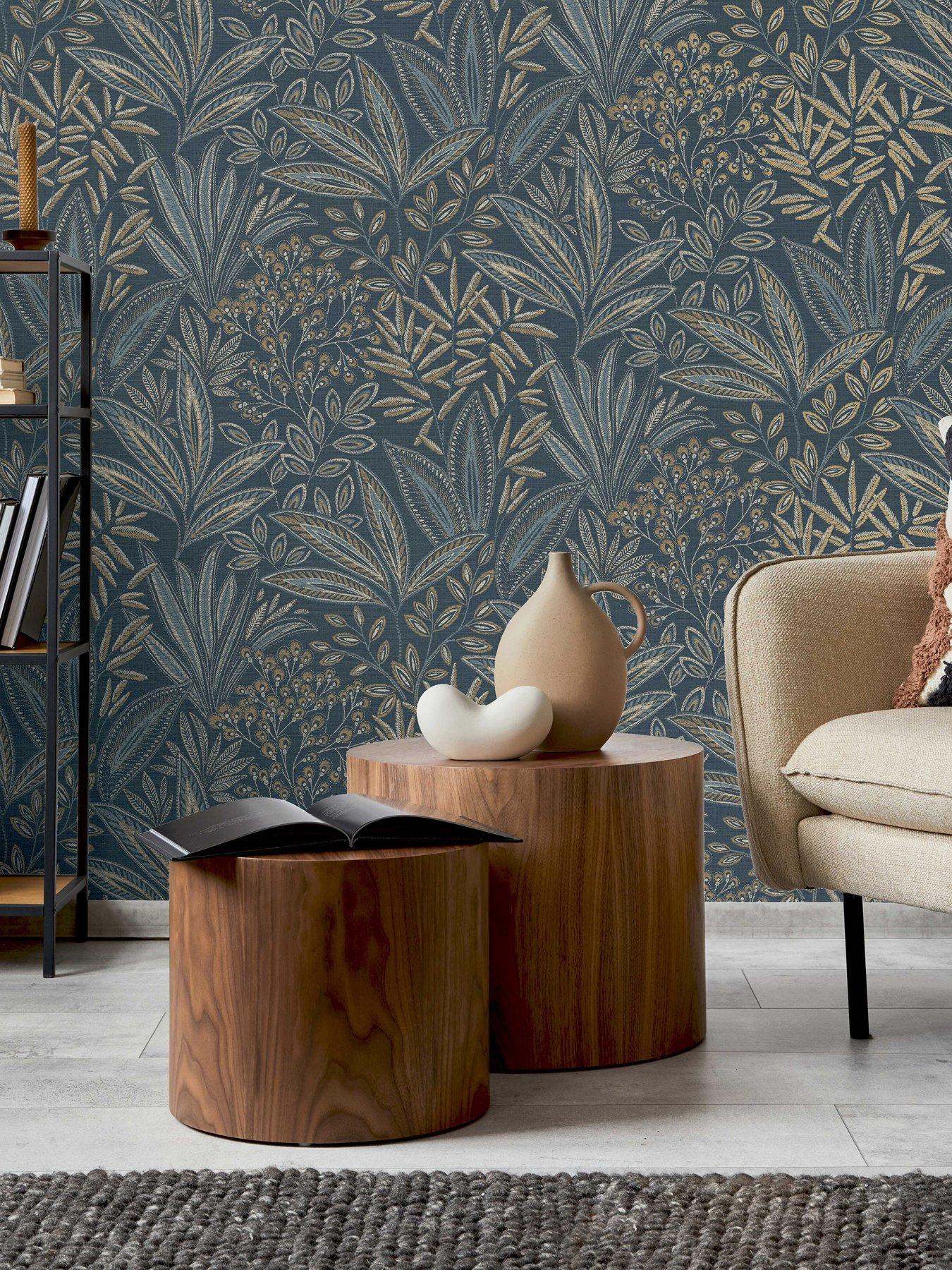 Image 4 of 5 of Crown Sahara Leaf Navy Wallpaper