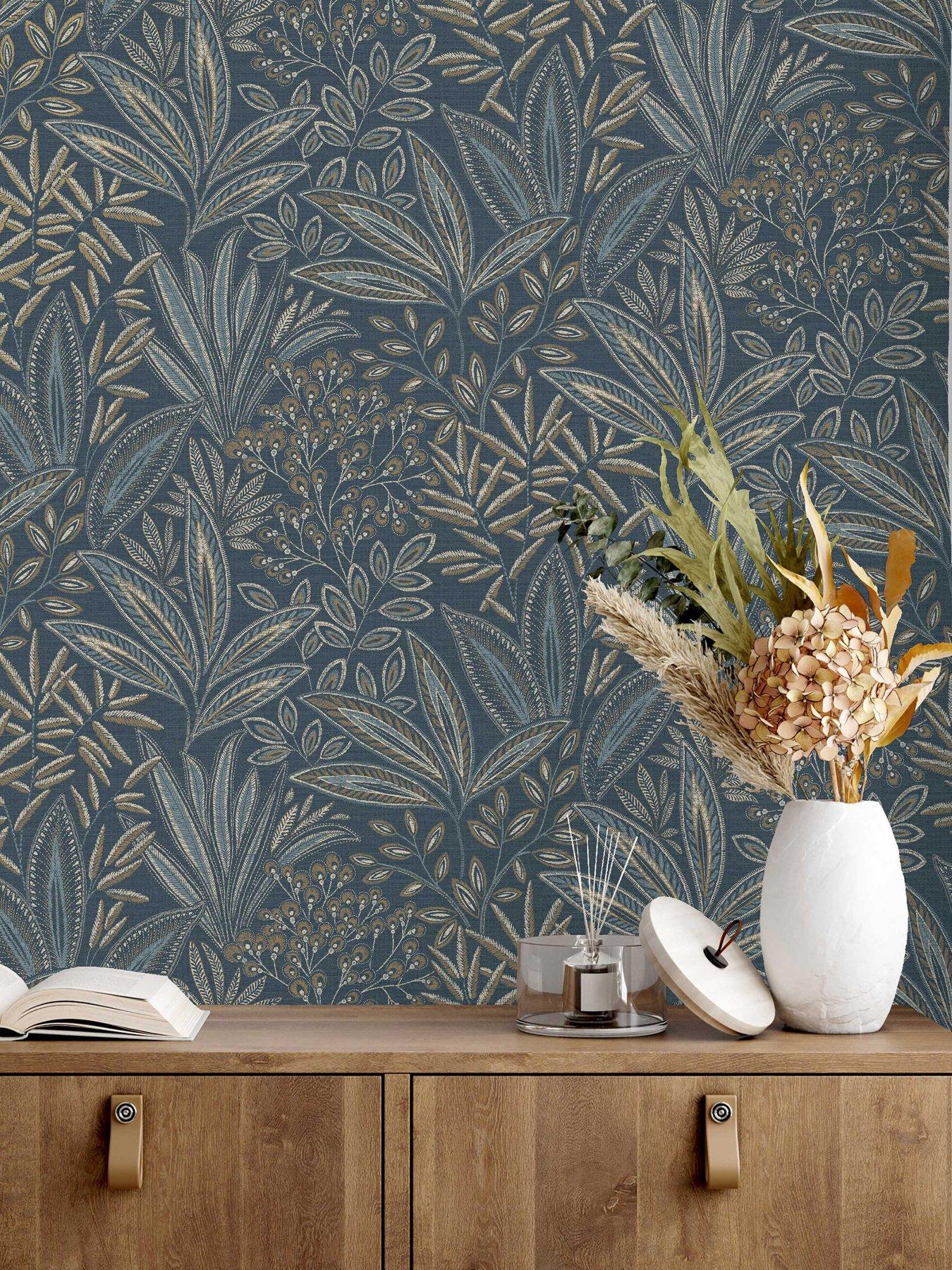 Image 5 of 5 of Crown Sahara Leaf Navy Wallpaper
