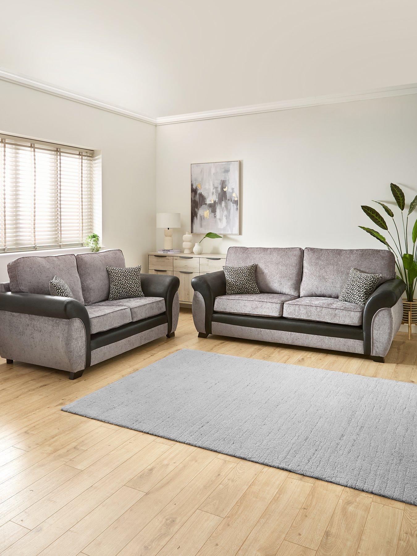 Very Home Marino 3 + 2 Seater Standard Back Sofa Set (Buy  &  SAVE!) - Grey/Black - Made in the UK