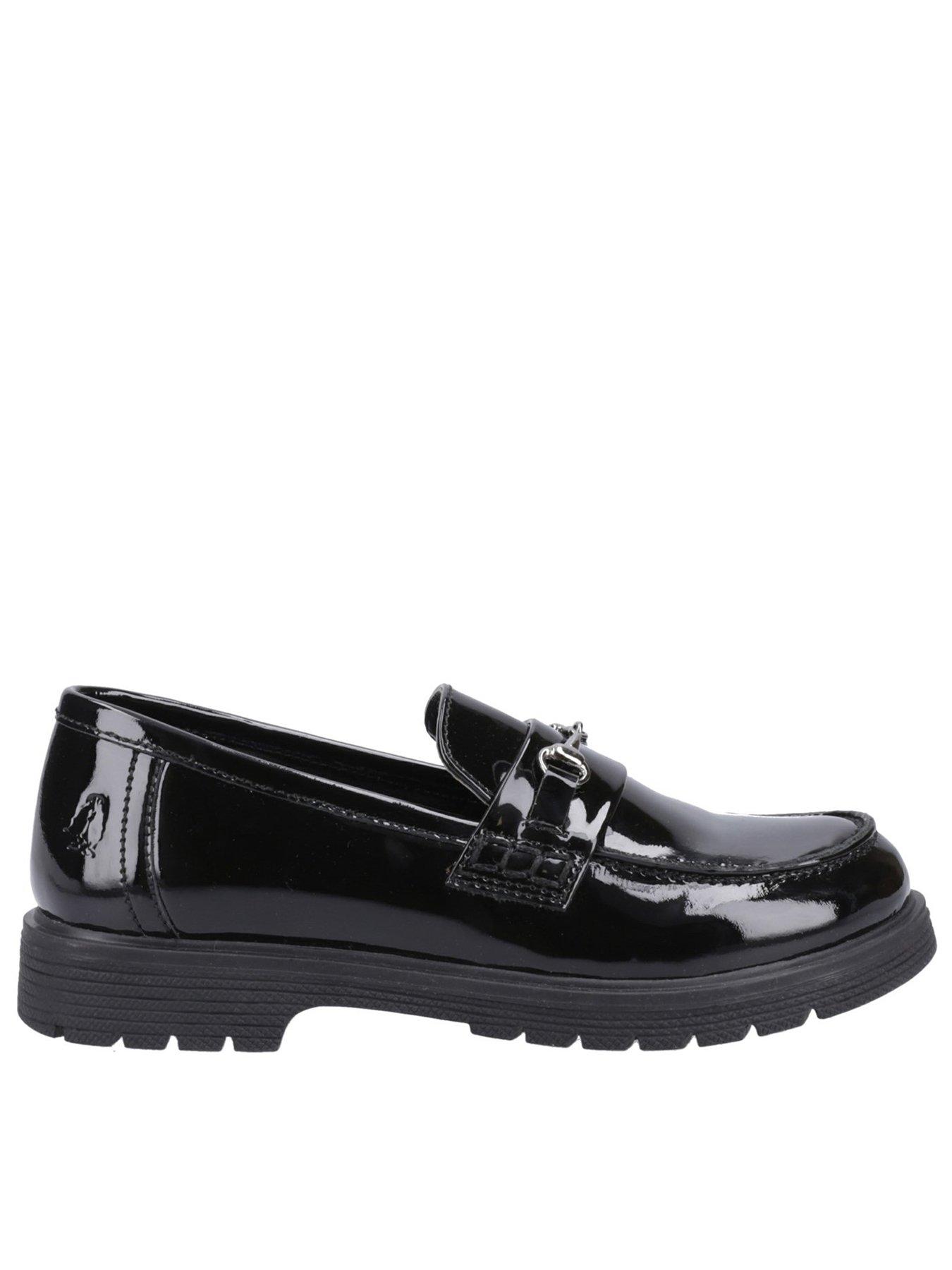 Hush Puppies Lydia Patent Snr School Shoe, Black, Size 5 Older