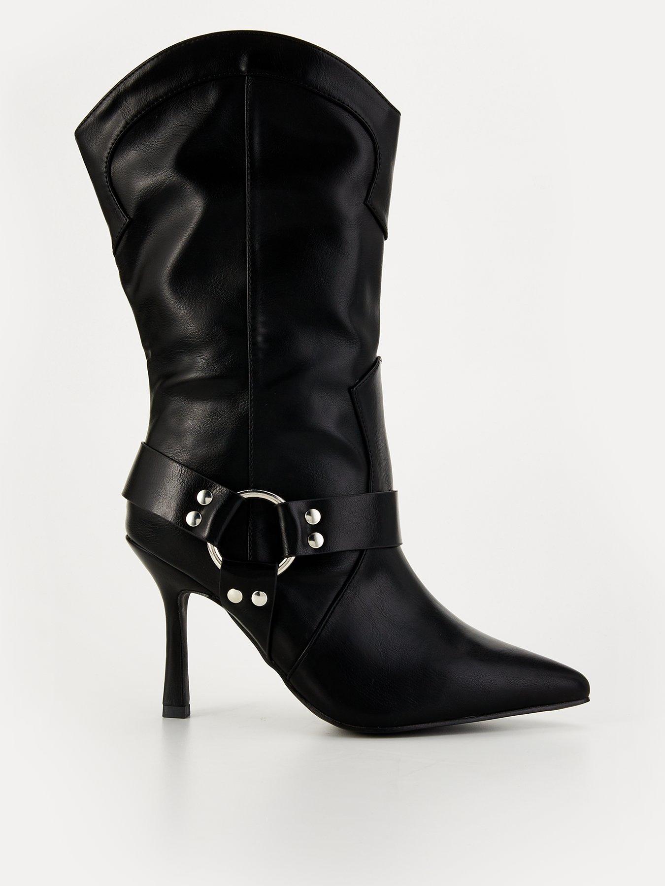 undefined Wide Fit Accra Buckle Heel Boot - Black