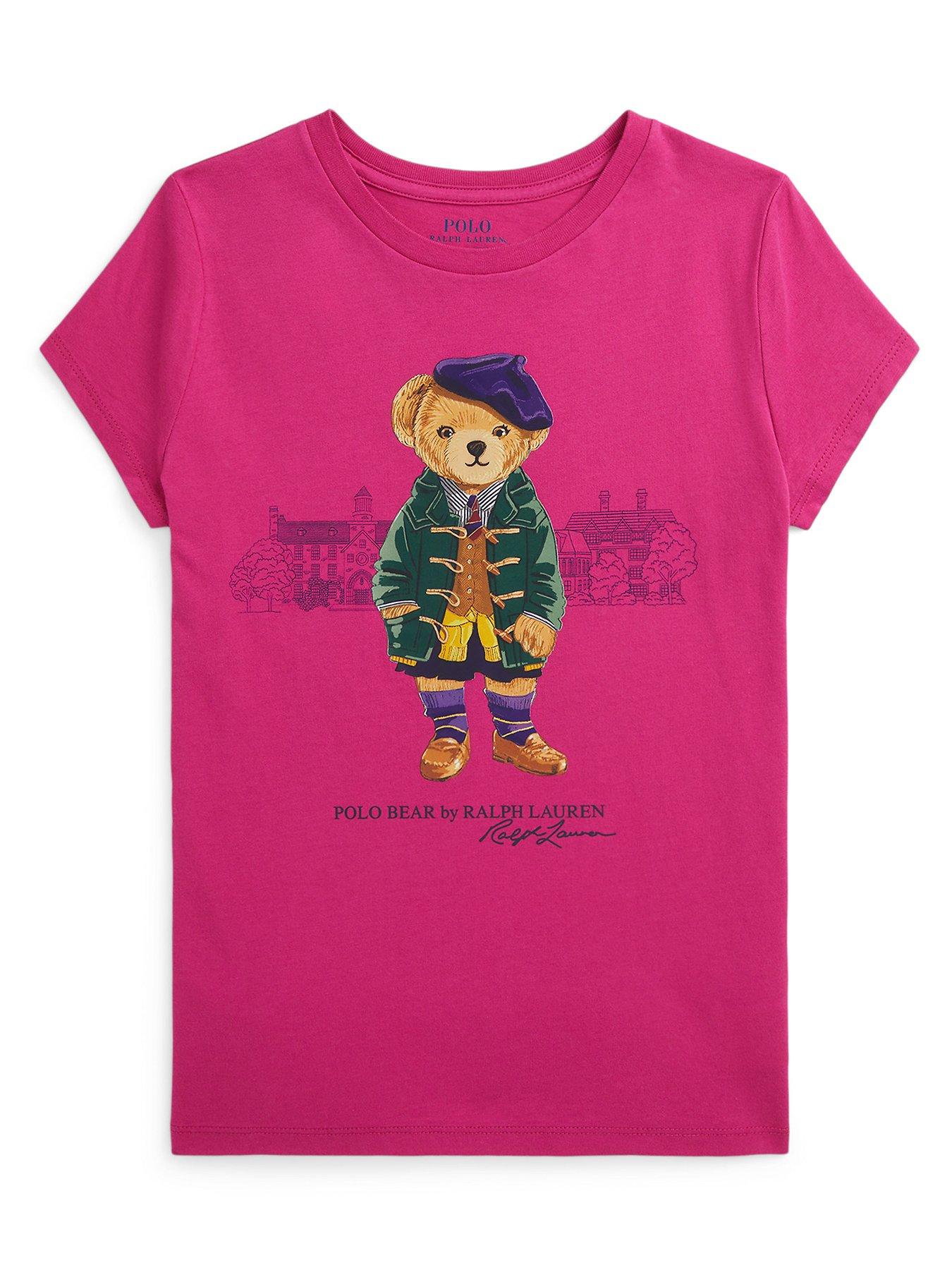 Polo Ralph Lauren Girls Bear Print Short Sleeve T-Shirt - Pink, Pink, Size Age: 12-14 Years=L