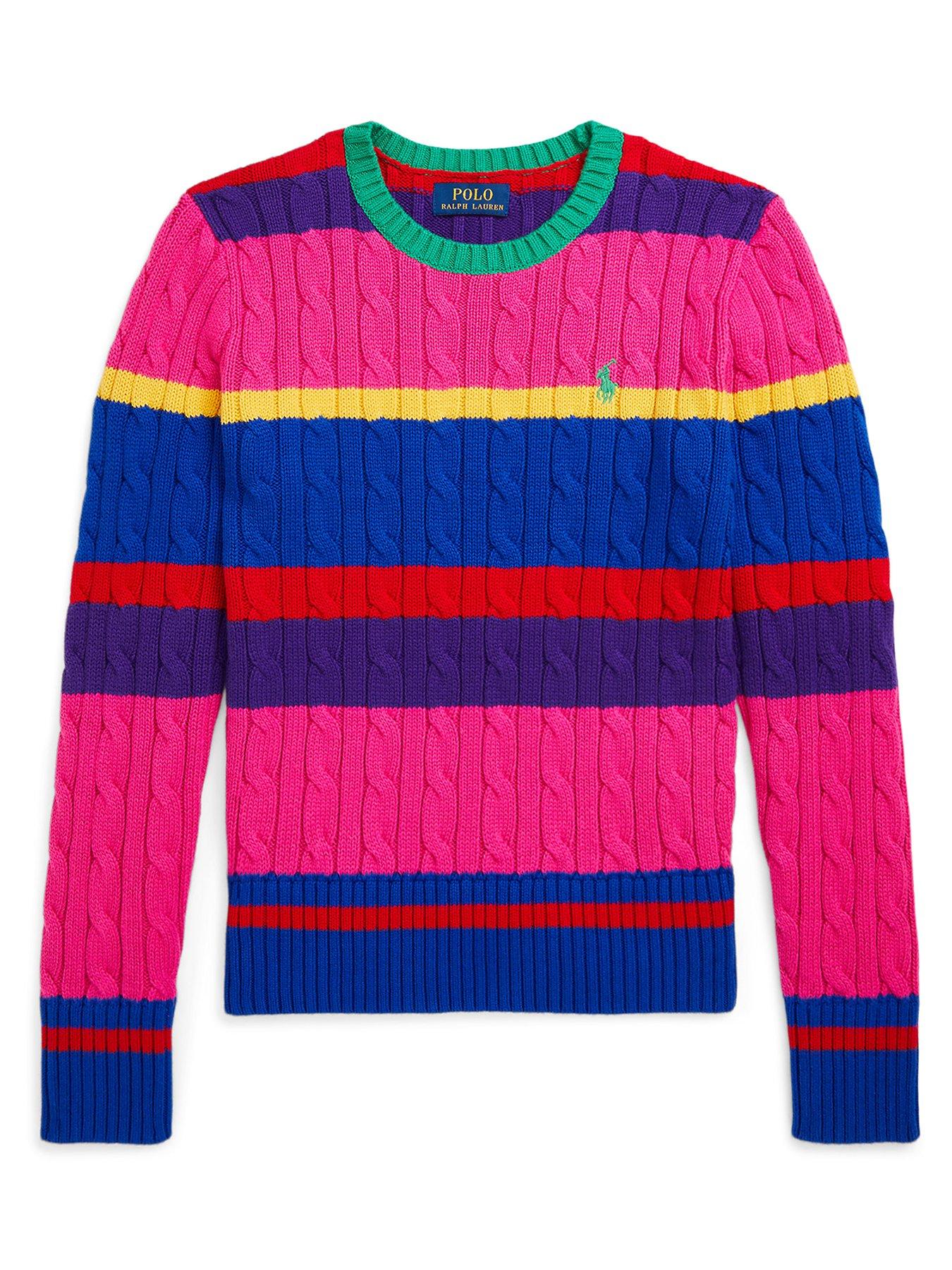 polo ralph lauren girls stripe cable jumper - multi