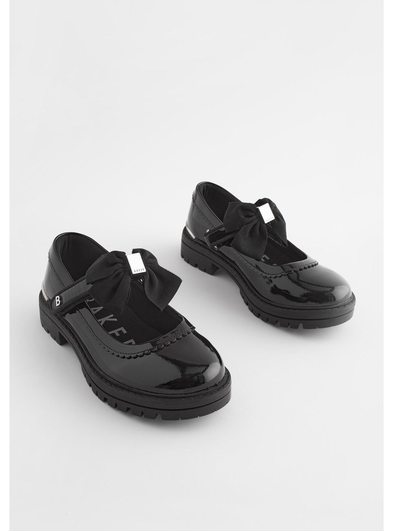 Girls Bow Chunky Mary Jane School Shoe Black