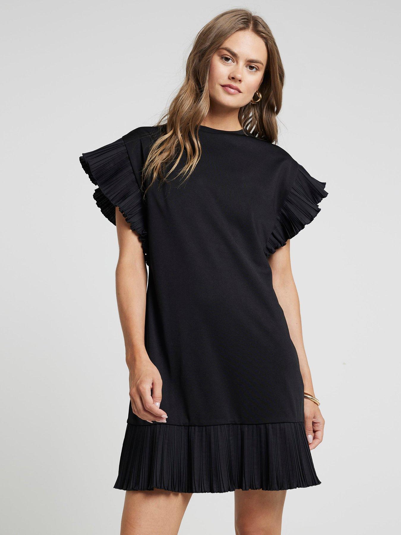 Frilled Sleeve T Shirt Dress Black