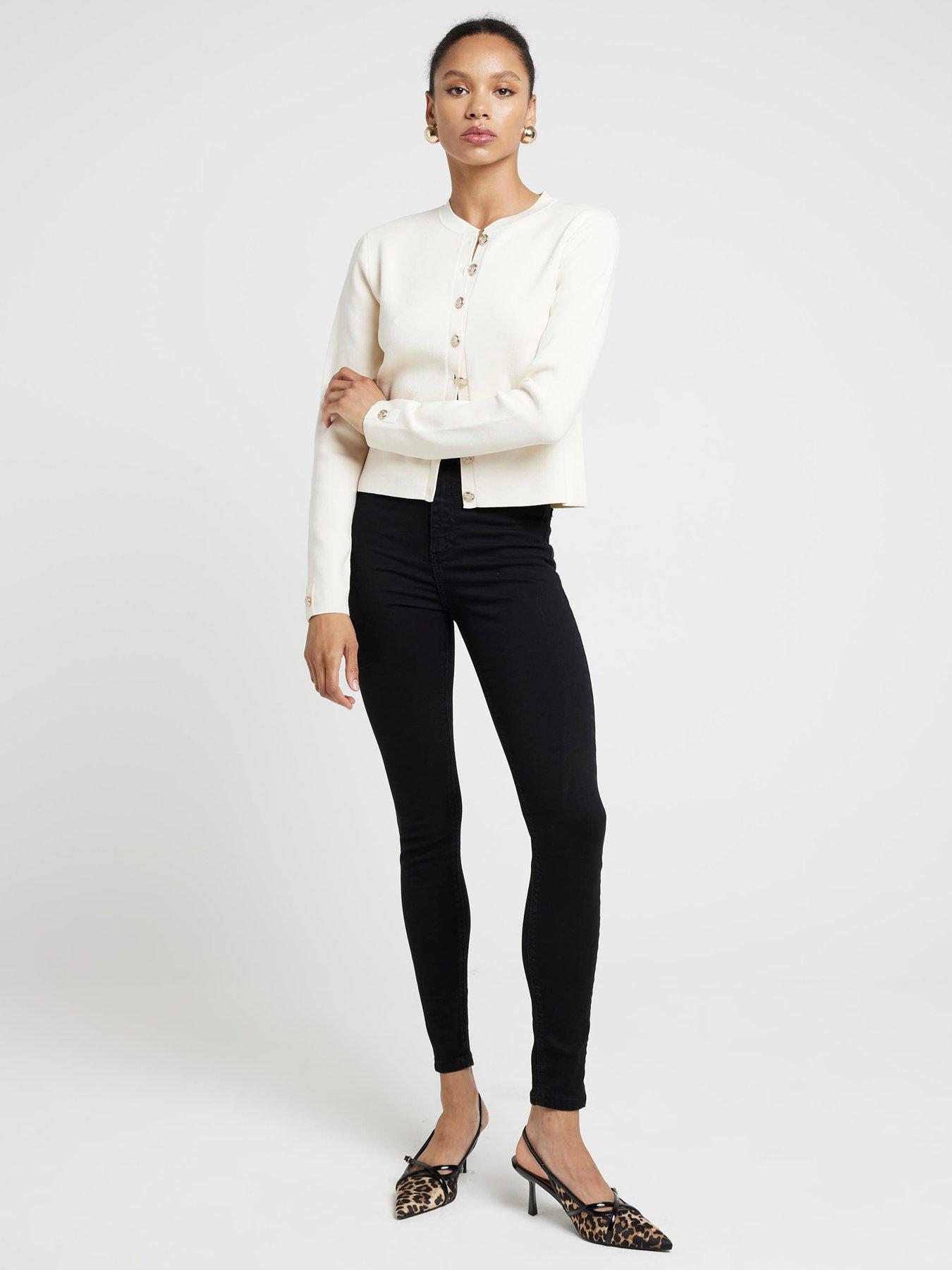 Jean Skinny Femme River Island Noir Avec Détail Dentelle Taille 10 - NEUF Sans étiquettes