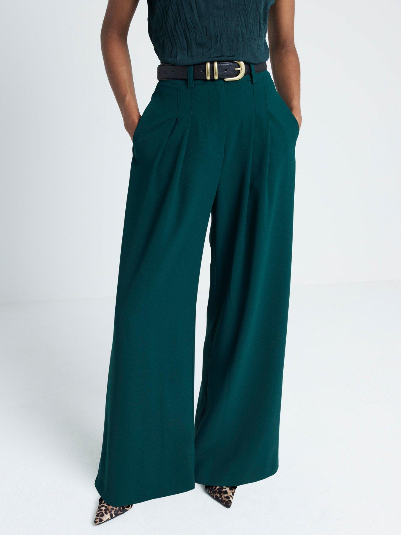 River Island Wide Leg Trouser - Dark Green