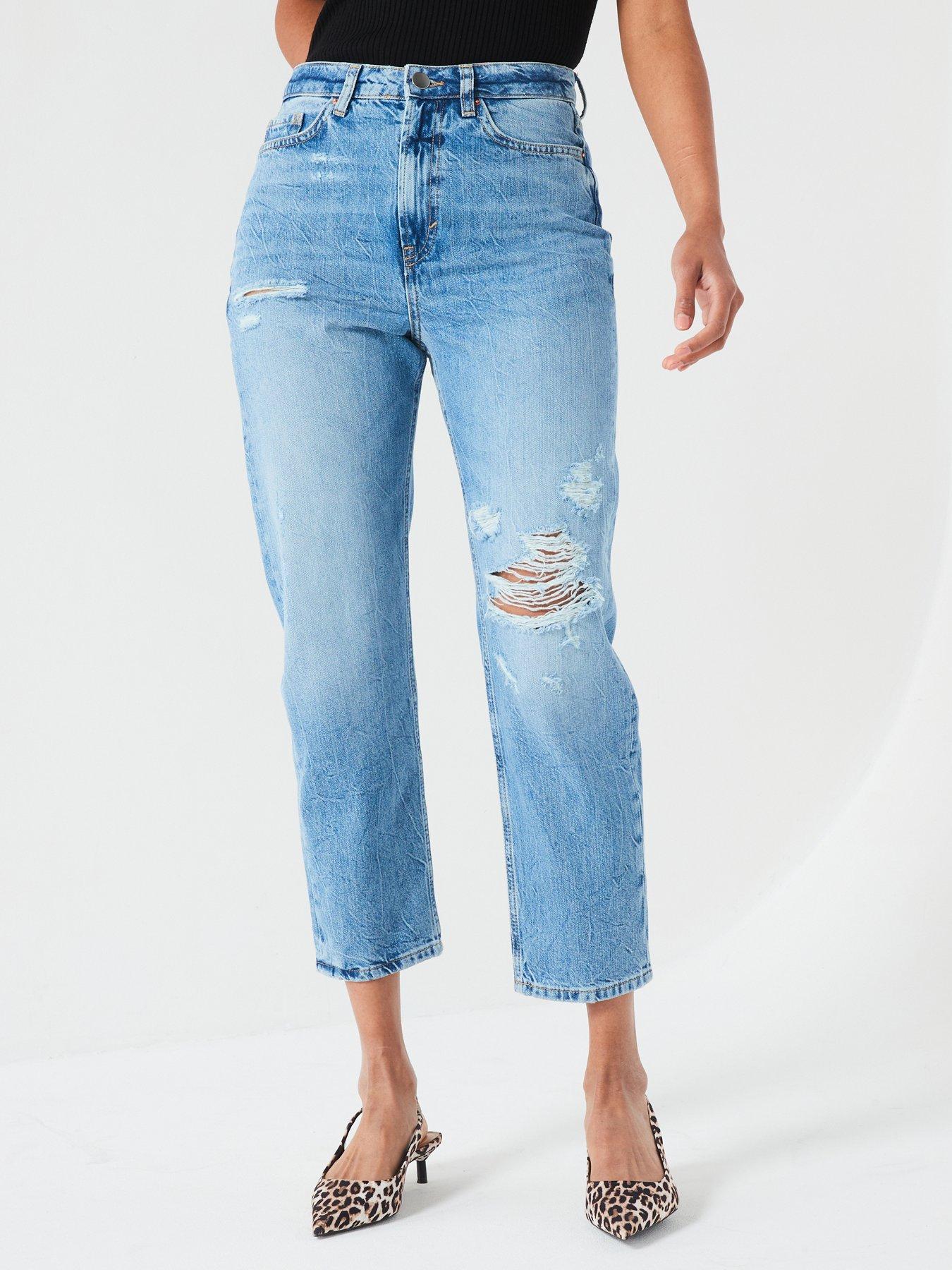 undefined High Waist Distressed Mom Jeans - Vintage - Midi Wash