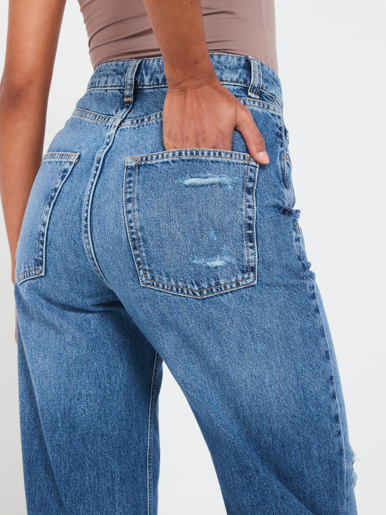 Image 6 of 6 of V by Very High Waist Wide Leg Jeans With Rips - Midi Wash