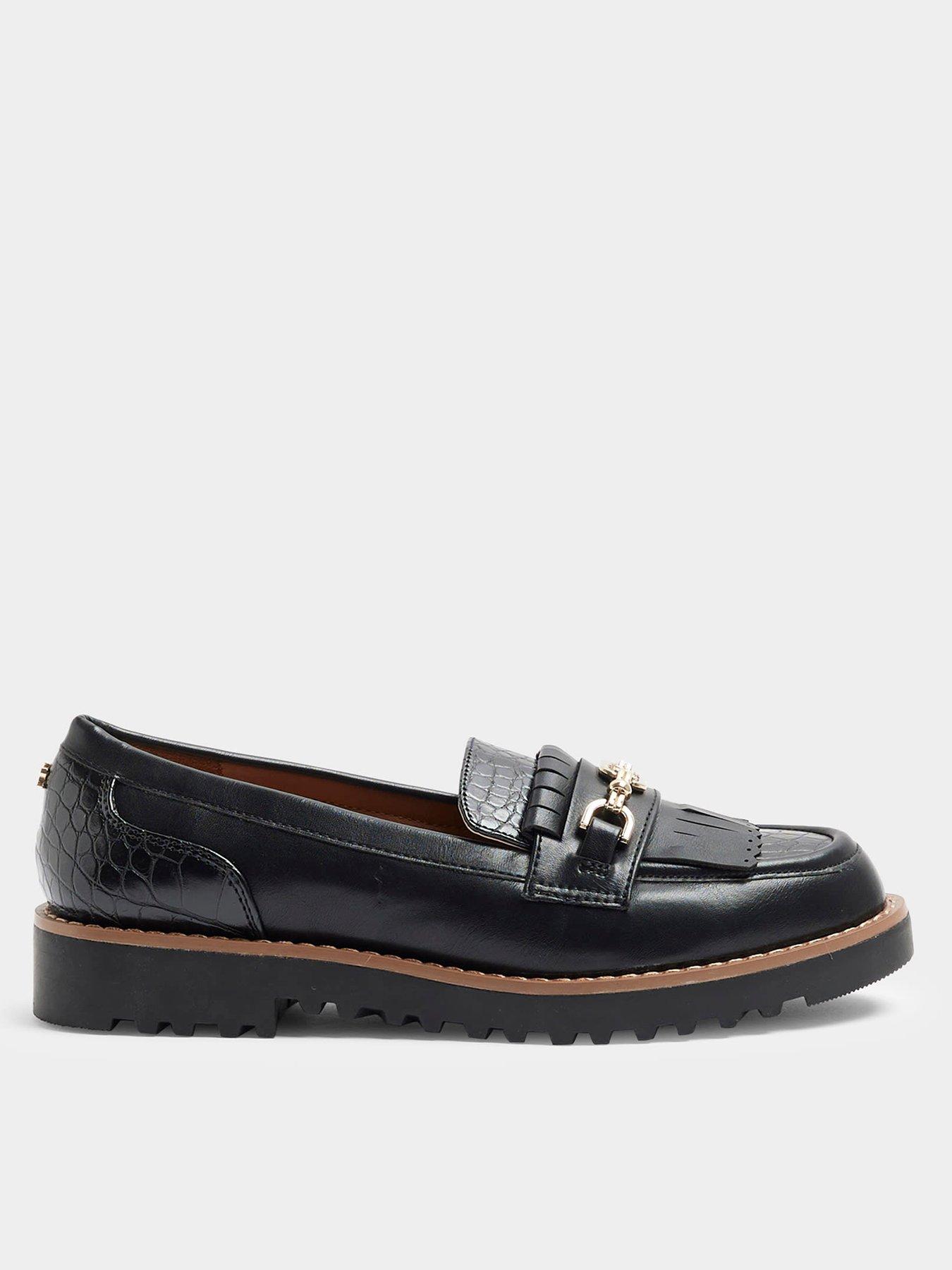 Image 1 of 5 of River Island Fringed Snaffle Loafer - Black