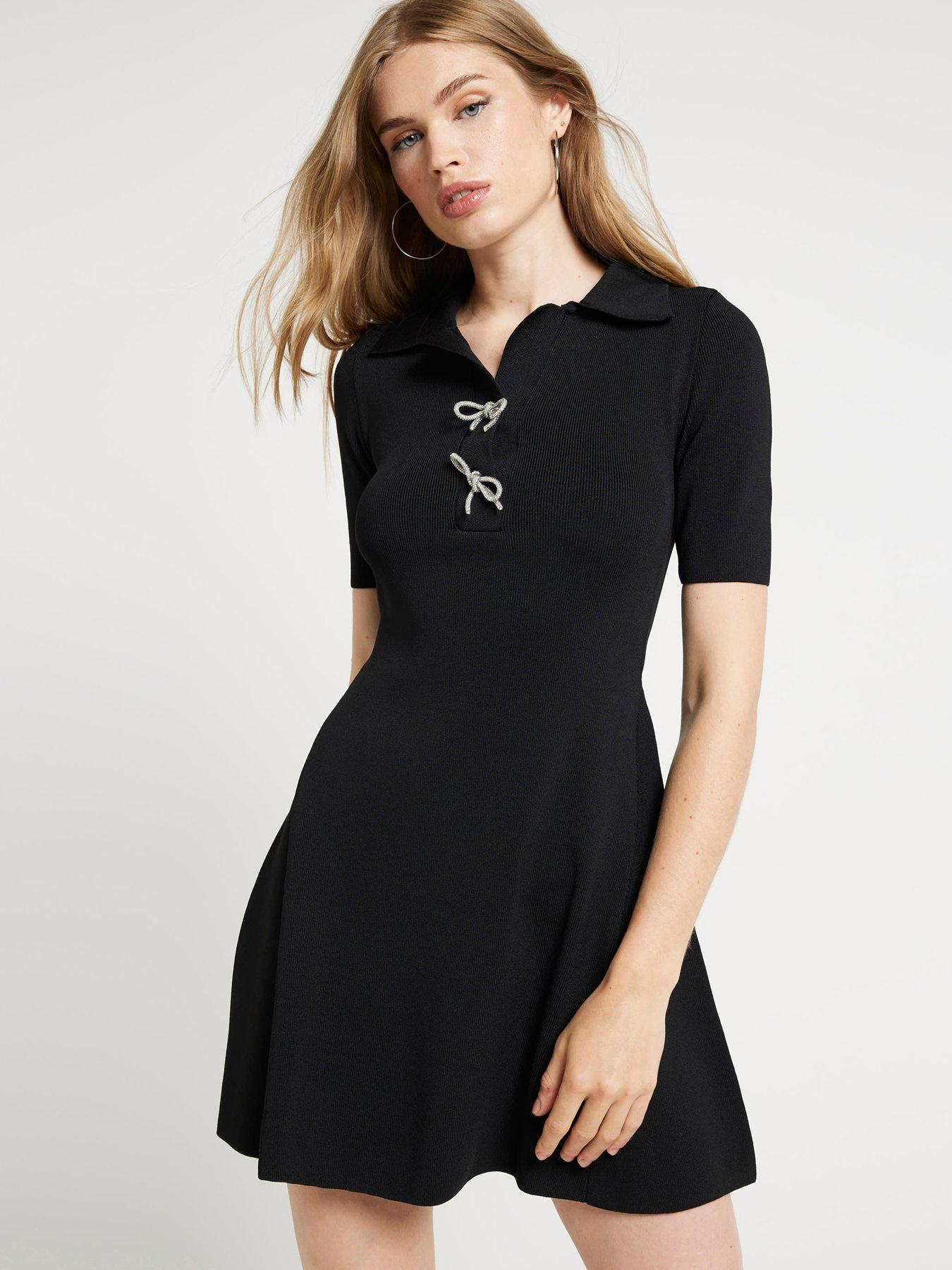 Bow Detail Polo Dress Black