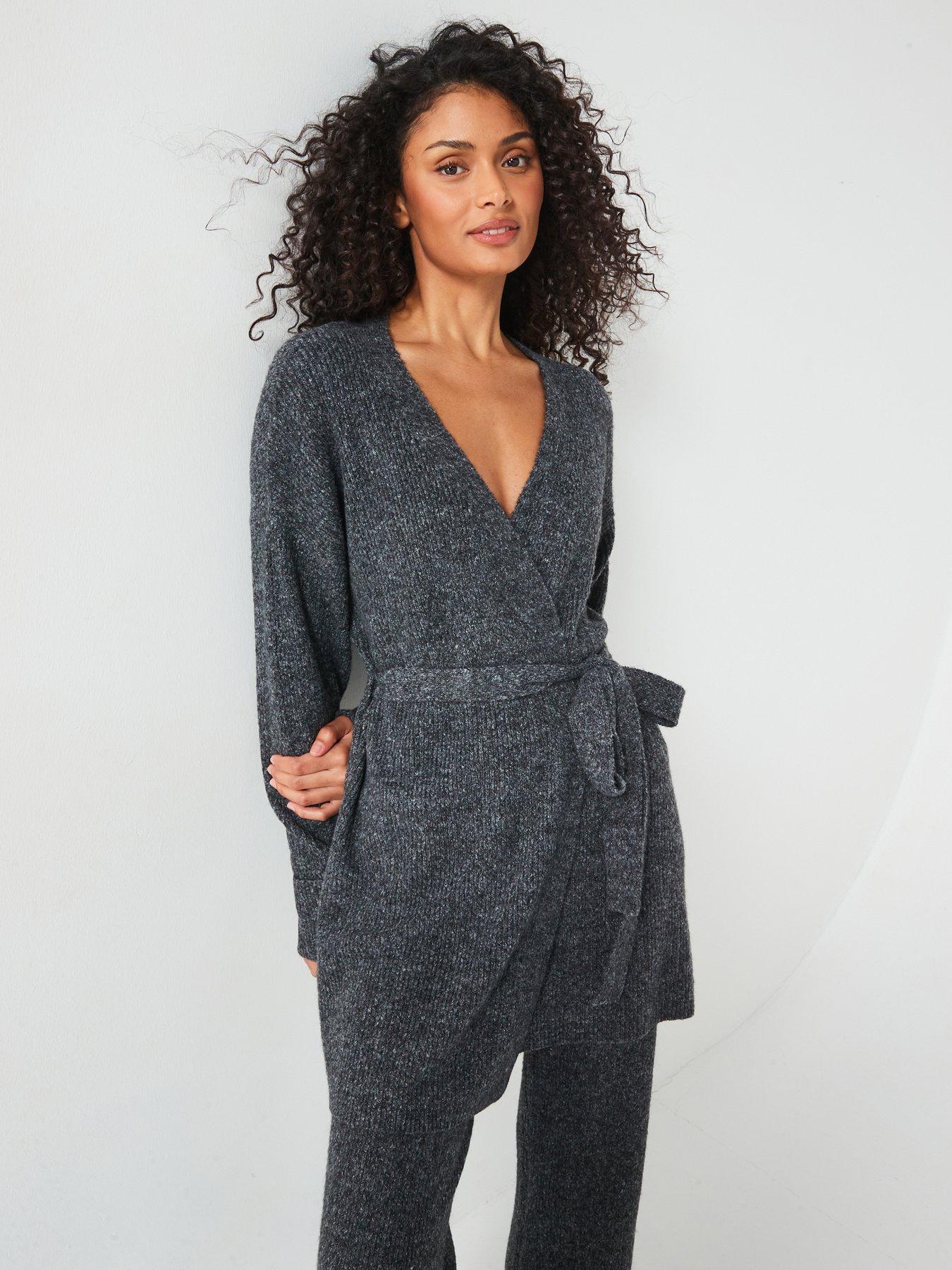 Image 1 of 6 of V by Very Wrap Front Cardigan Coord - Grey