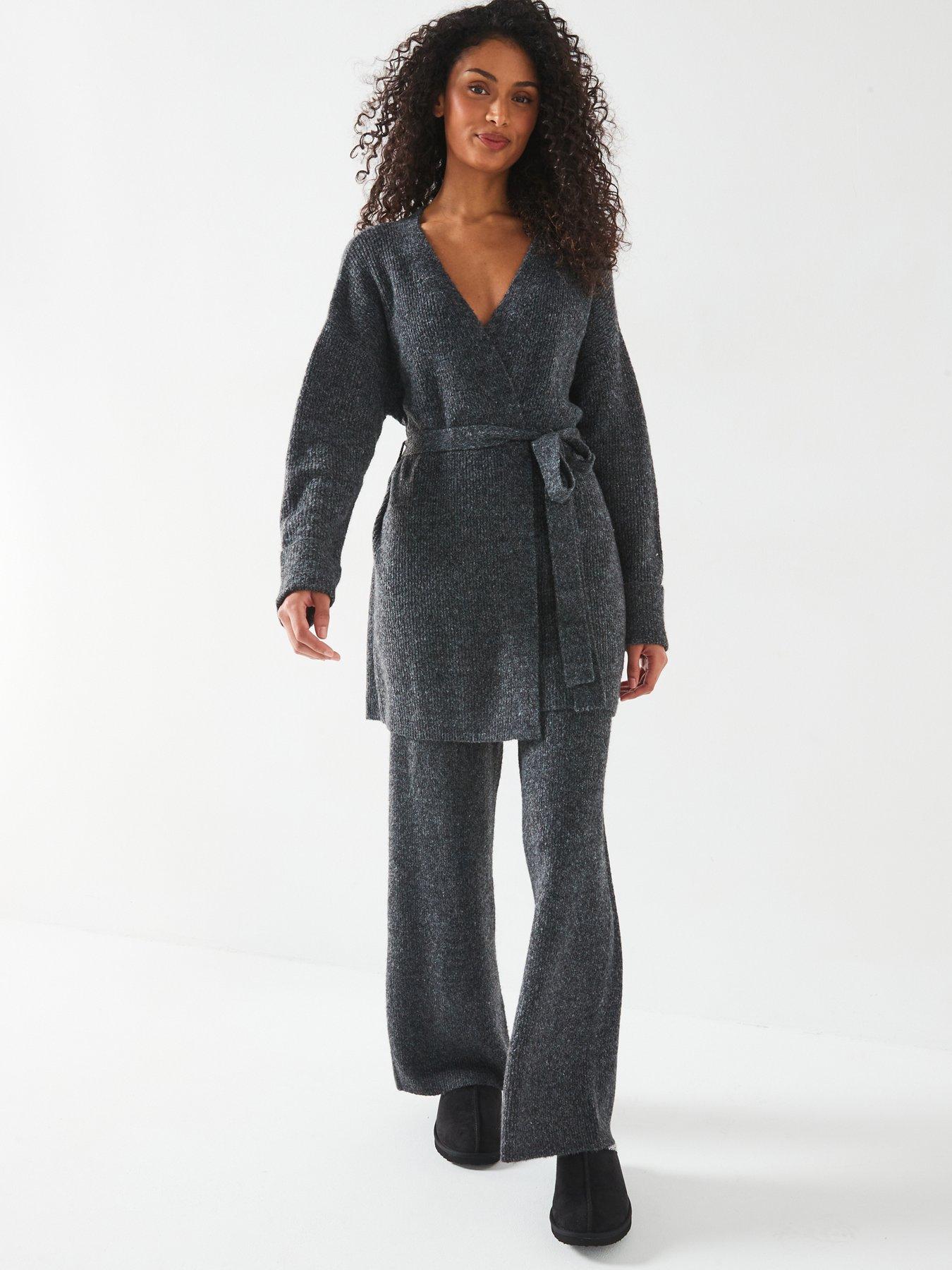 Image 3 of 6 of V by Very Wrap Front Cardigan Coord - Grey