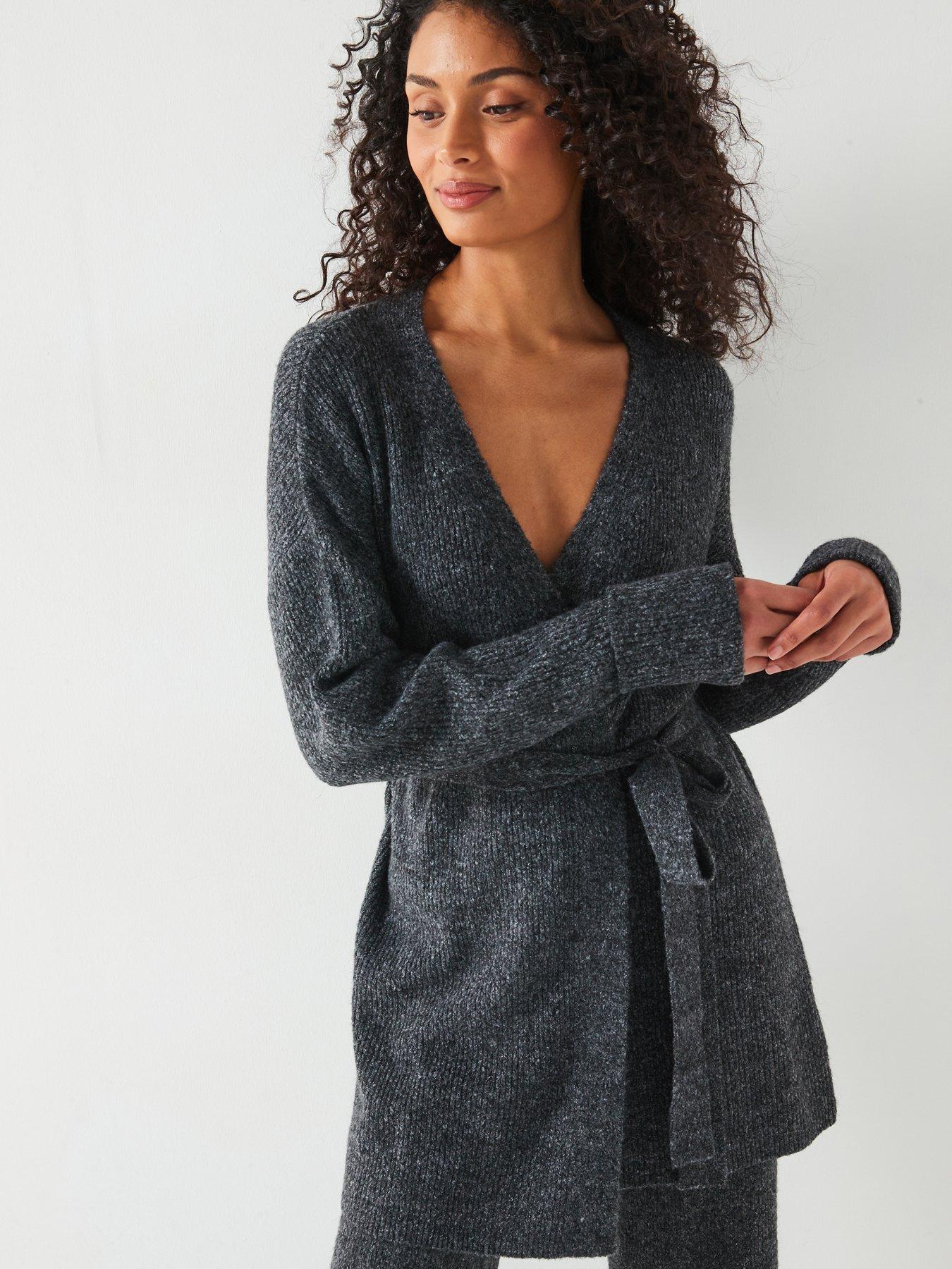 Image 4 of 6 of V by Very Wrap Front Cardigan Coord - Grey