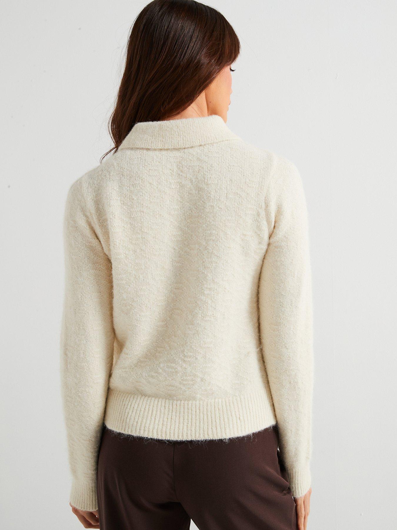 Image 2 of 6 of V by Very Collared Neck Button Front Textured Jumper With Wool - Cream